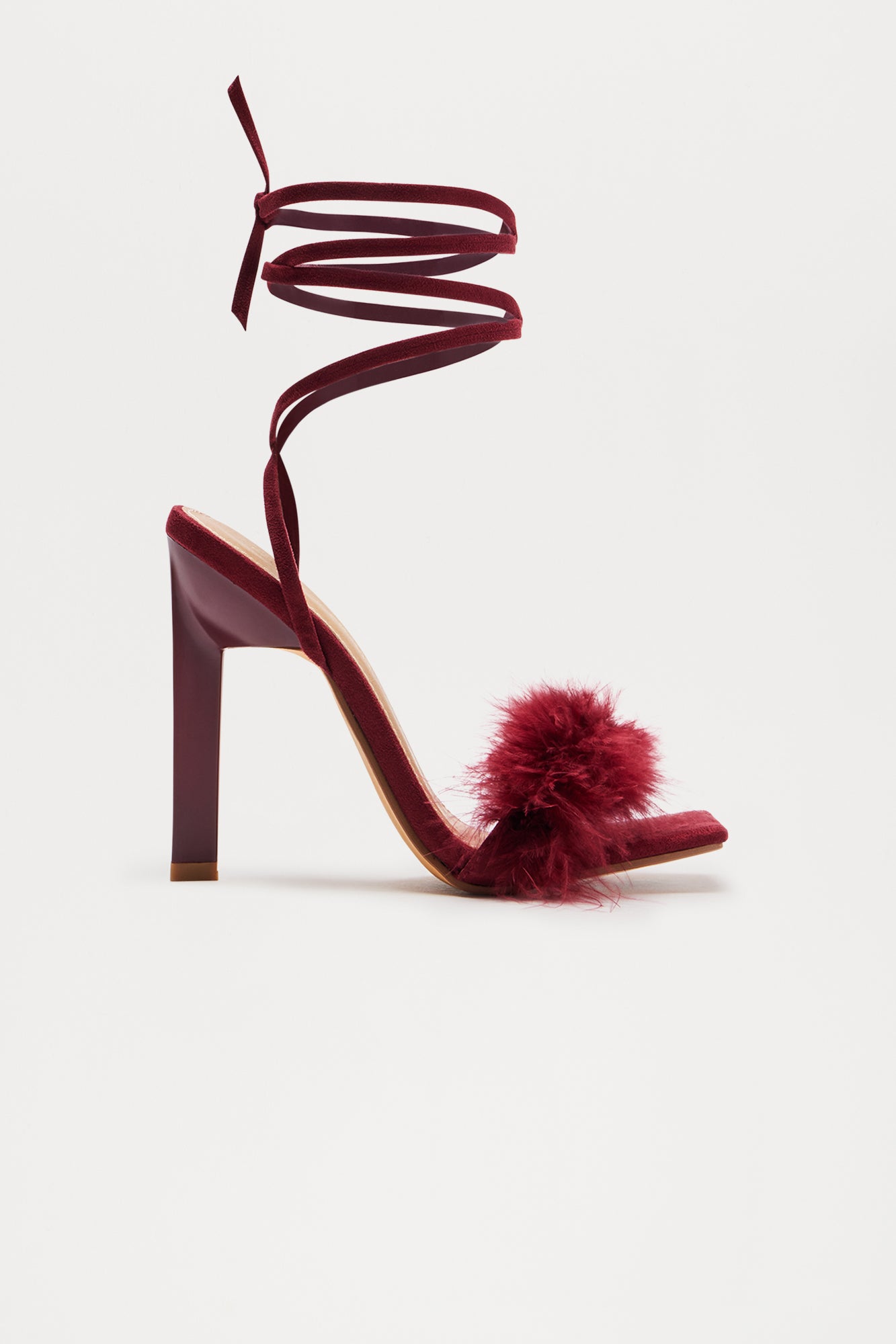 Aubrie Feather Wrap Up Heels - Burgundy