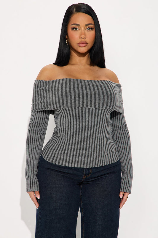 All Yours Washed Sweater Top - Charcoal