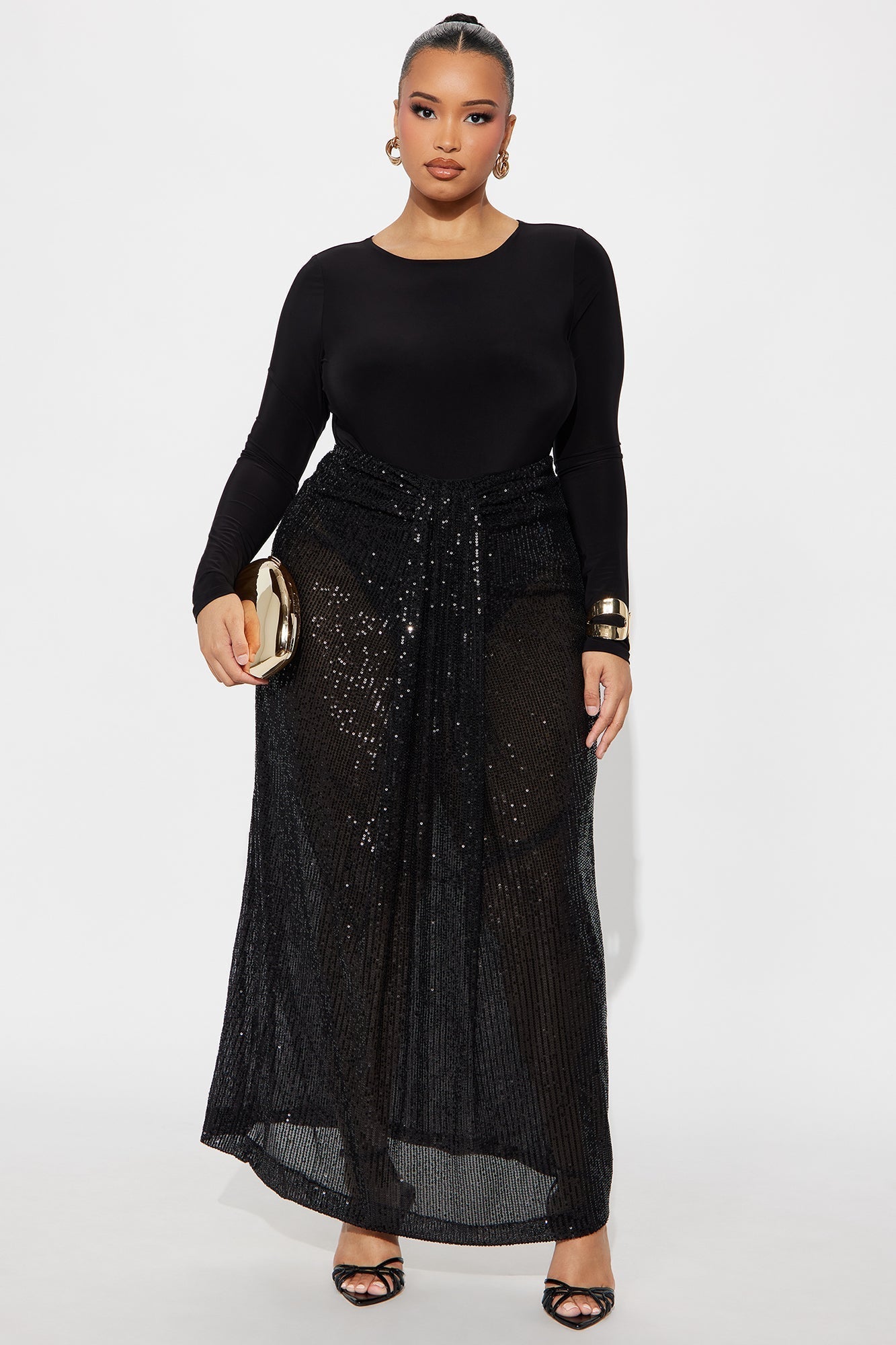 Party Time Sequin Drape Maxi Skirt - Black