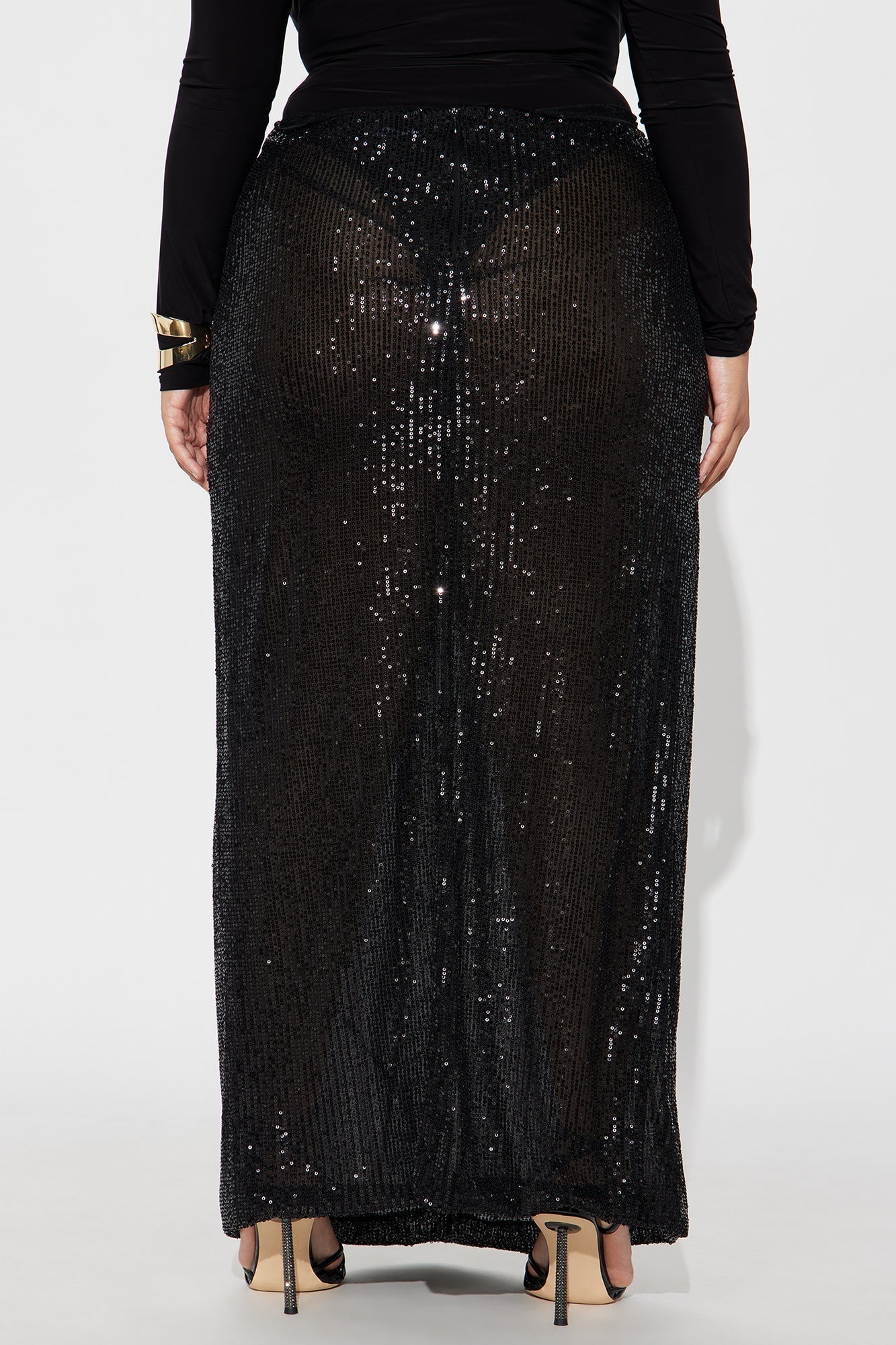 Party Time Sequin Drape Maxi Skirt - Black