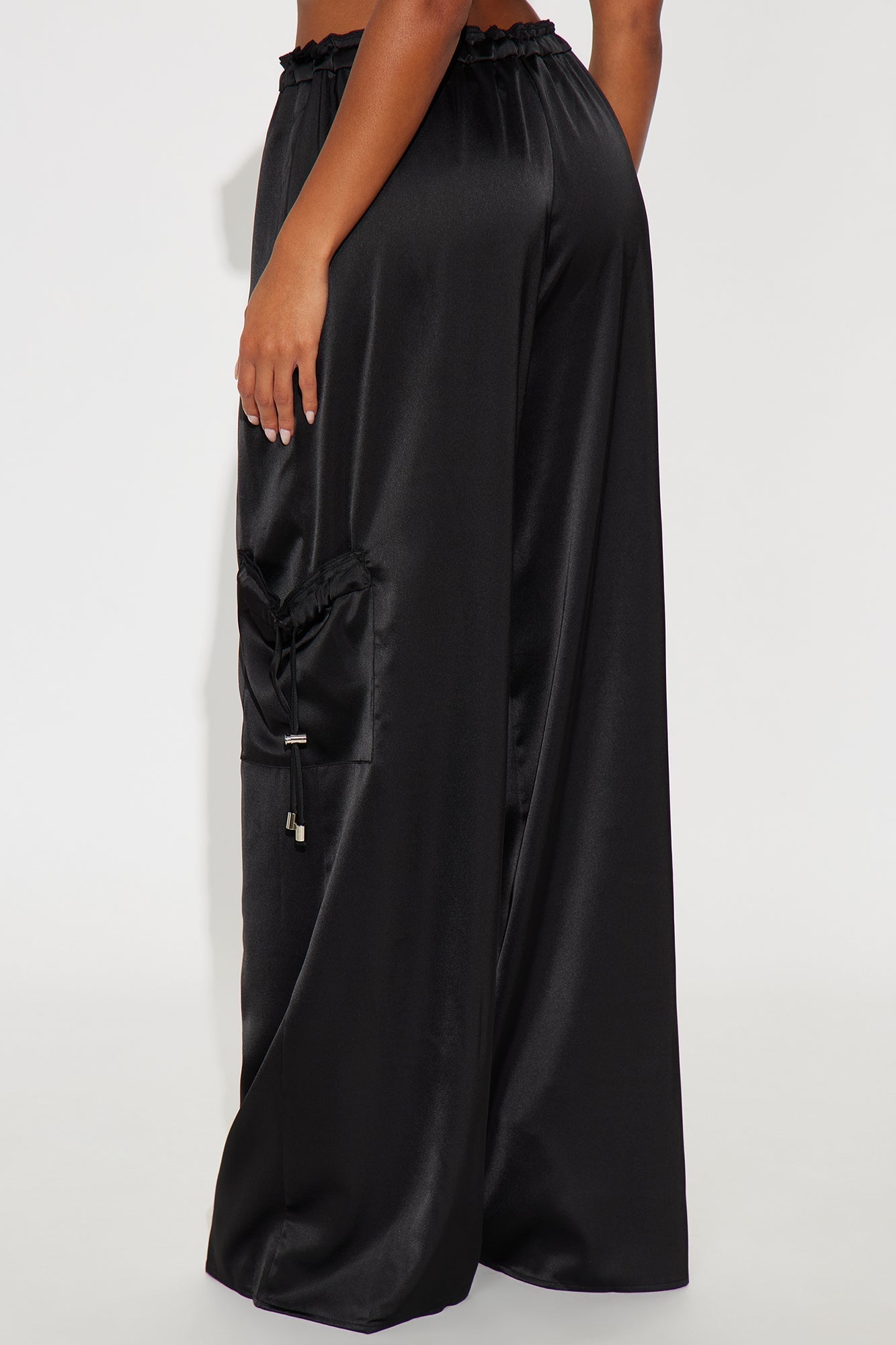 Brielle Satin Wide Leg Cargo Pant 33″ - Black