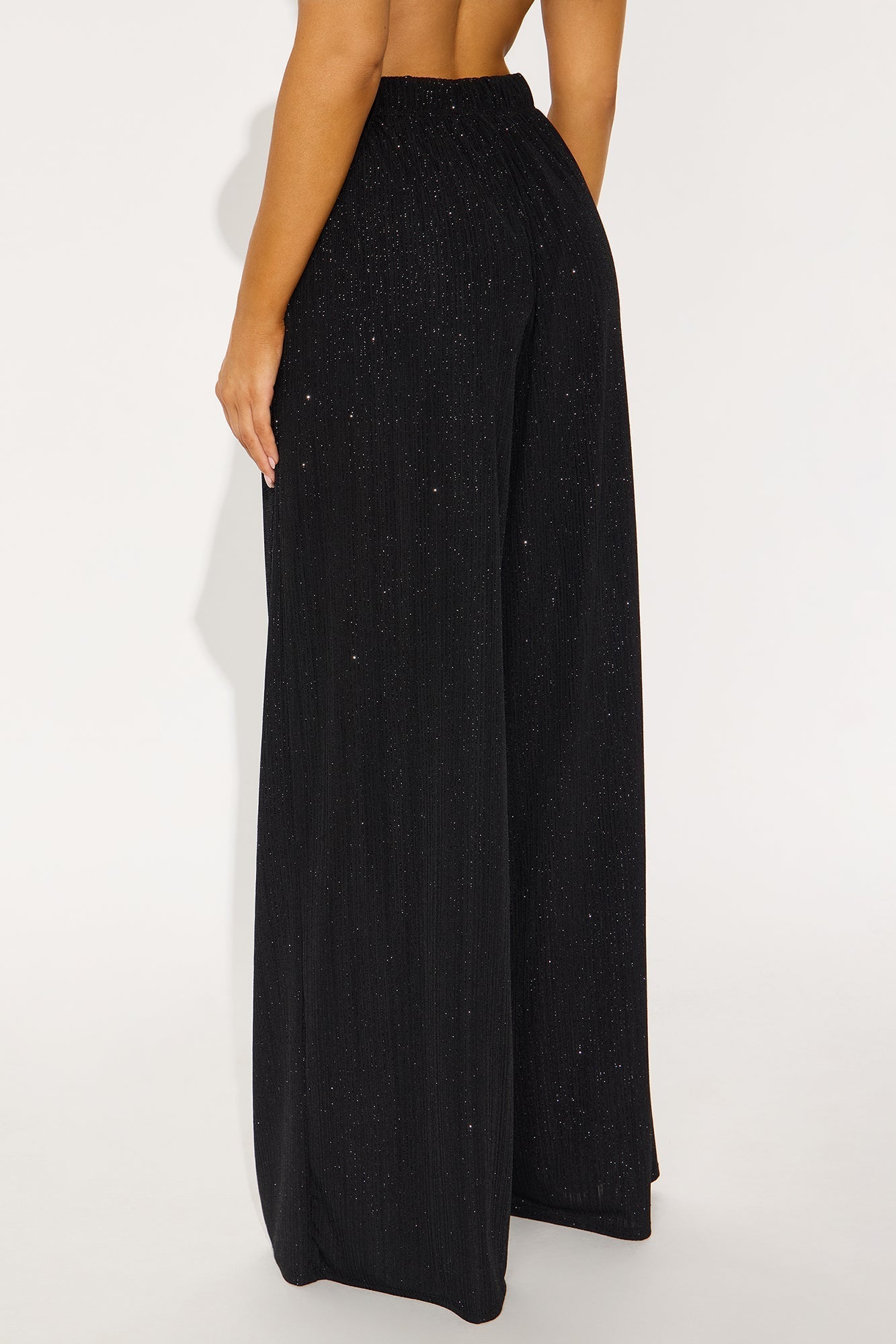 Glow Under Pressure Lurex Wide Leg Pant 32″ - Black