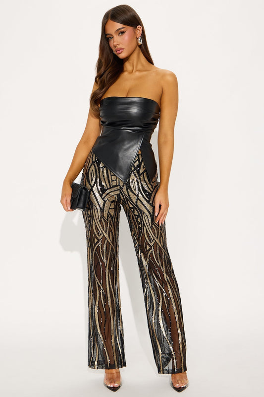 Life Of The Party Sequin Pant 32″ - Black/Gold