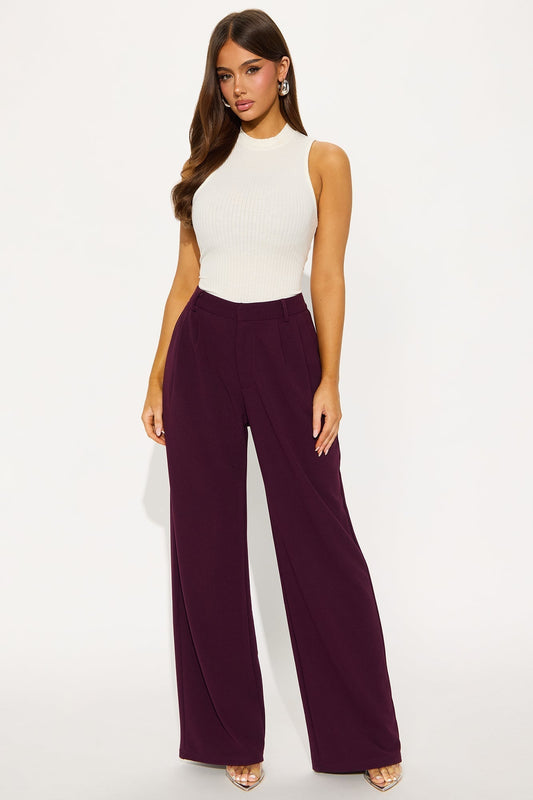 Elma Wide Leg Trouser - Eggplant