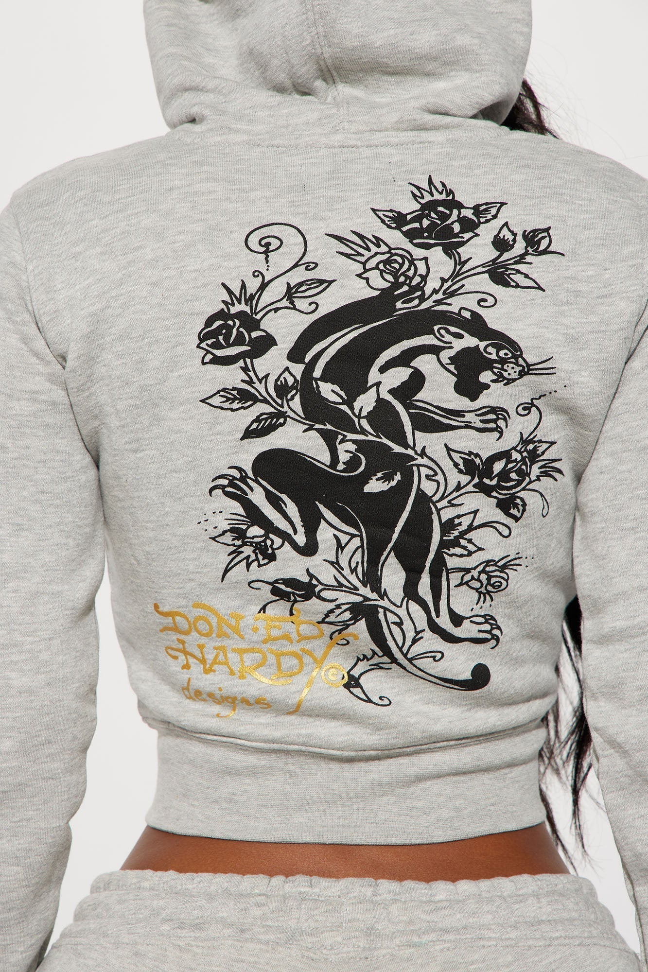 Heart Of Roses Ed Hardy Zip Front Hoodie - Heather Grey