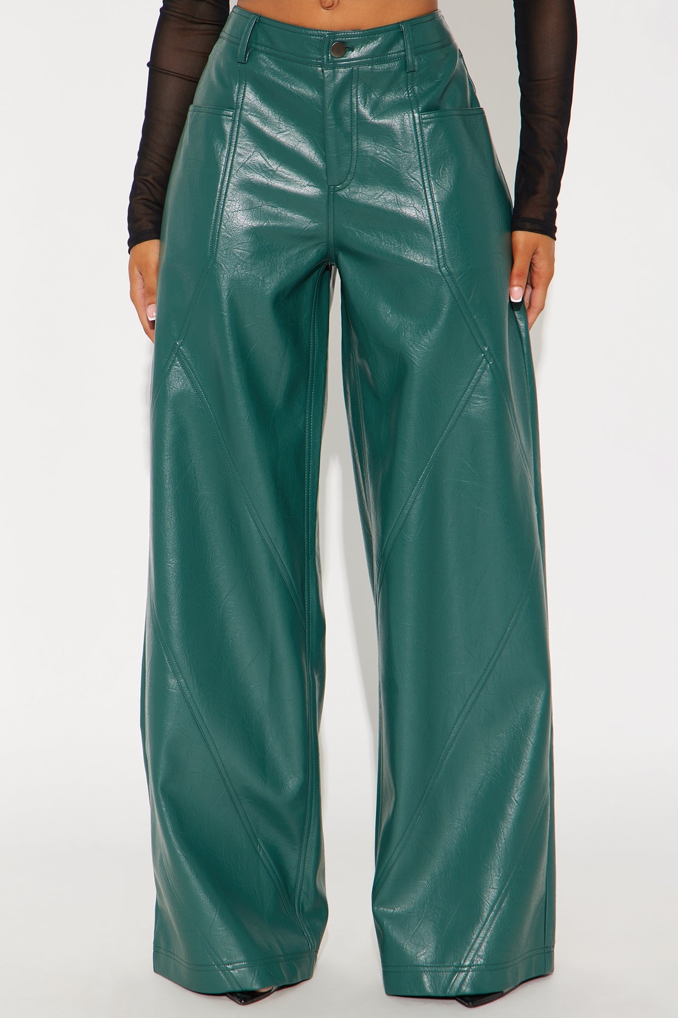 Bad Vibes Faux Leather Flare Pant 33″ - Teal