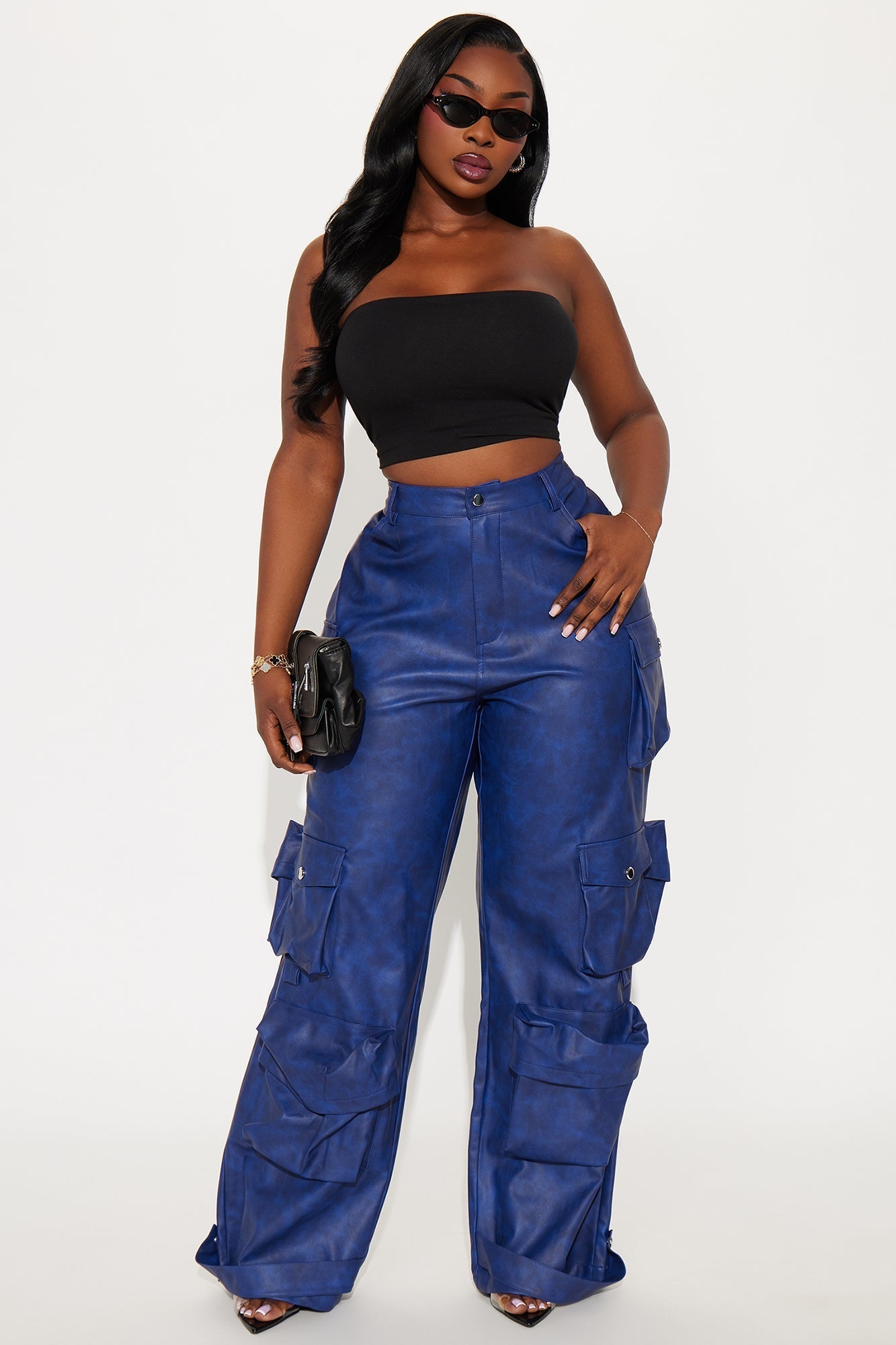 Weekend Warrior Washed Faux Leather Cargo Pant - Blue