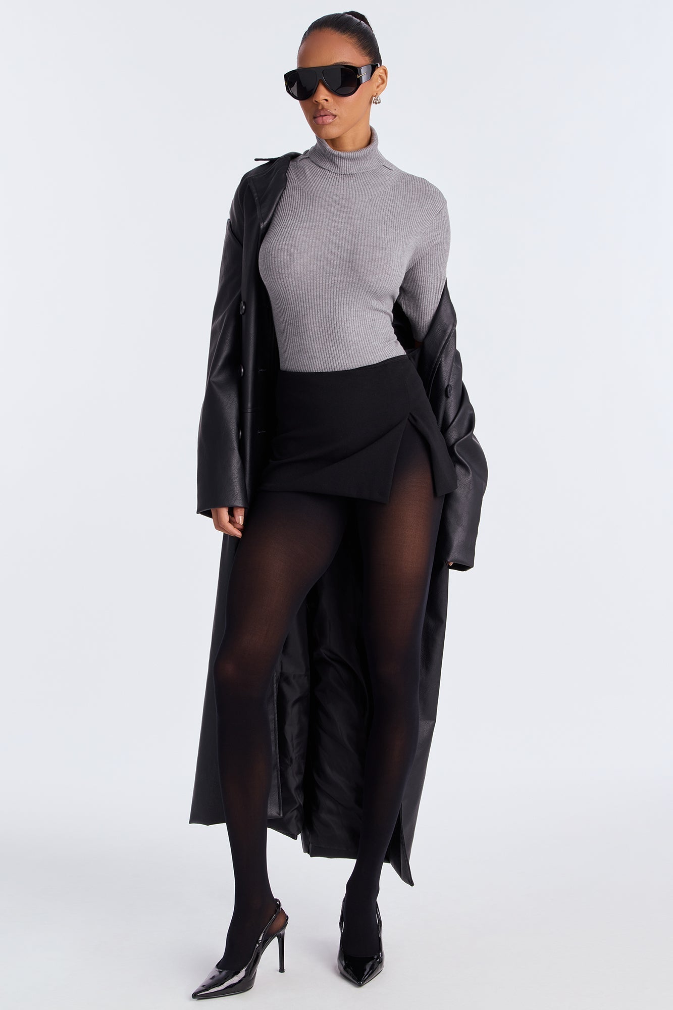Winter Glow Turtle Neck Sweater Top - Heather Grey