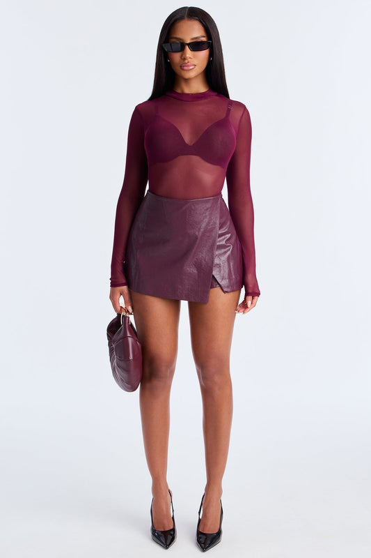 Sabine Faux Leather Wrap Skort - Plum