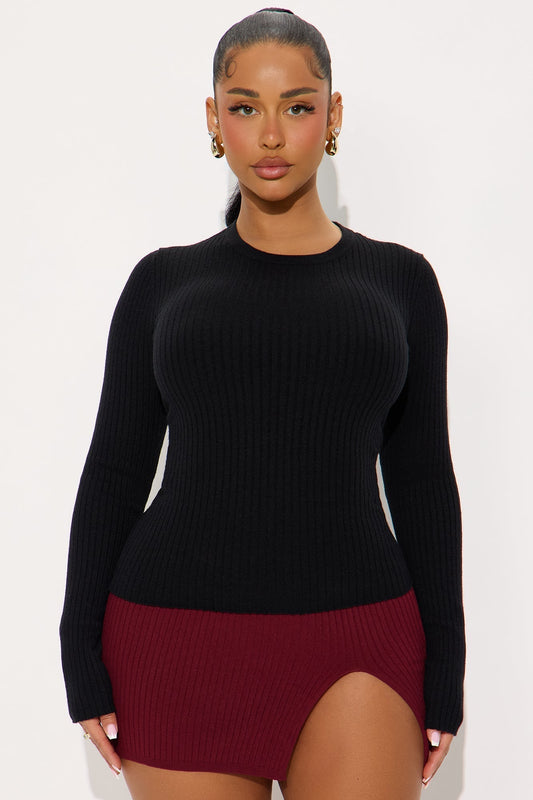 Basically Perfect Ribbed Sweater - Black
