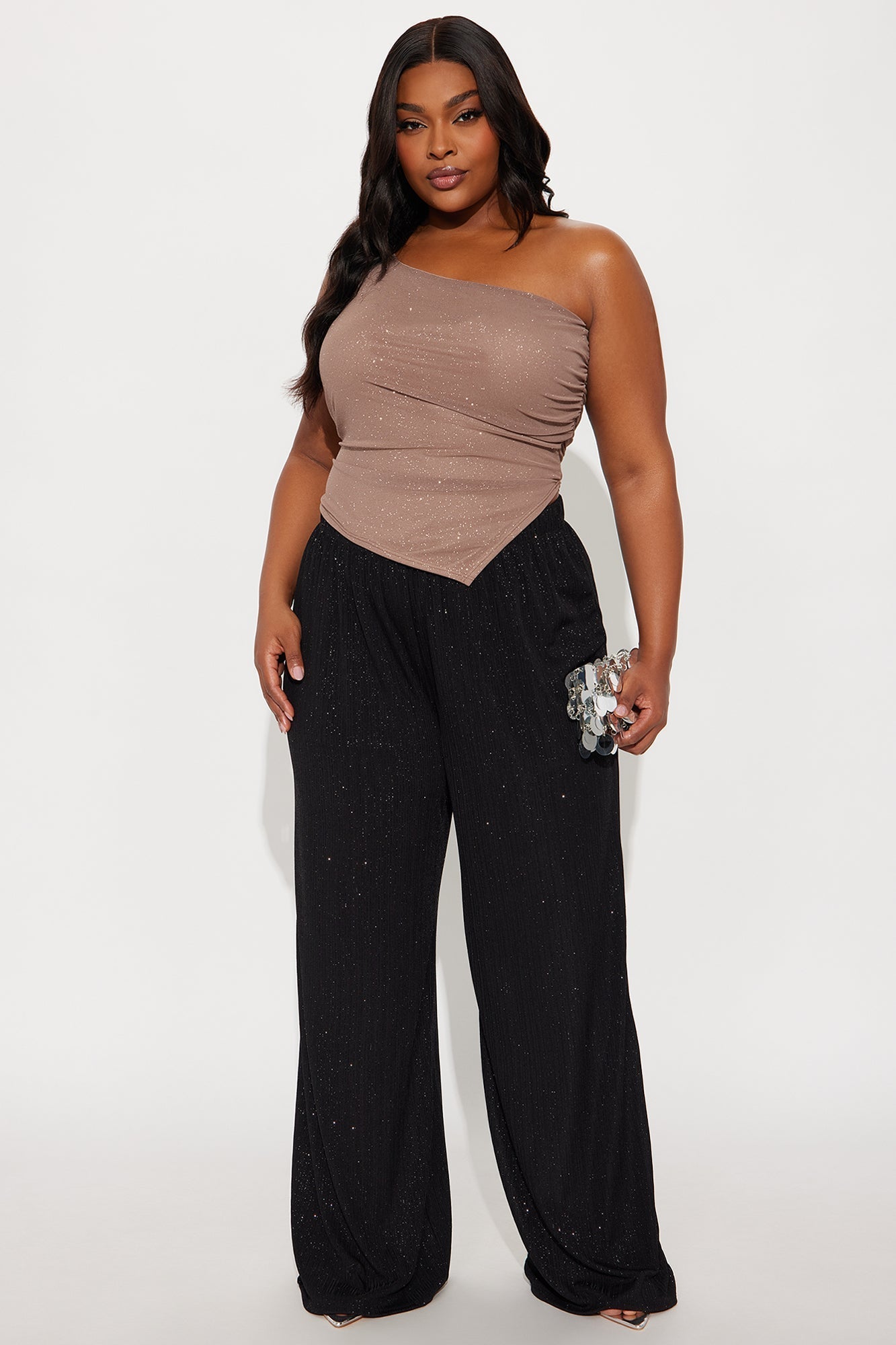 Glow Under Pressure Lurex Wide Leg Pant 32″ - Black