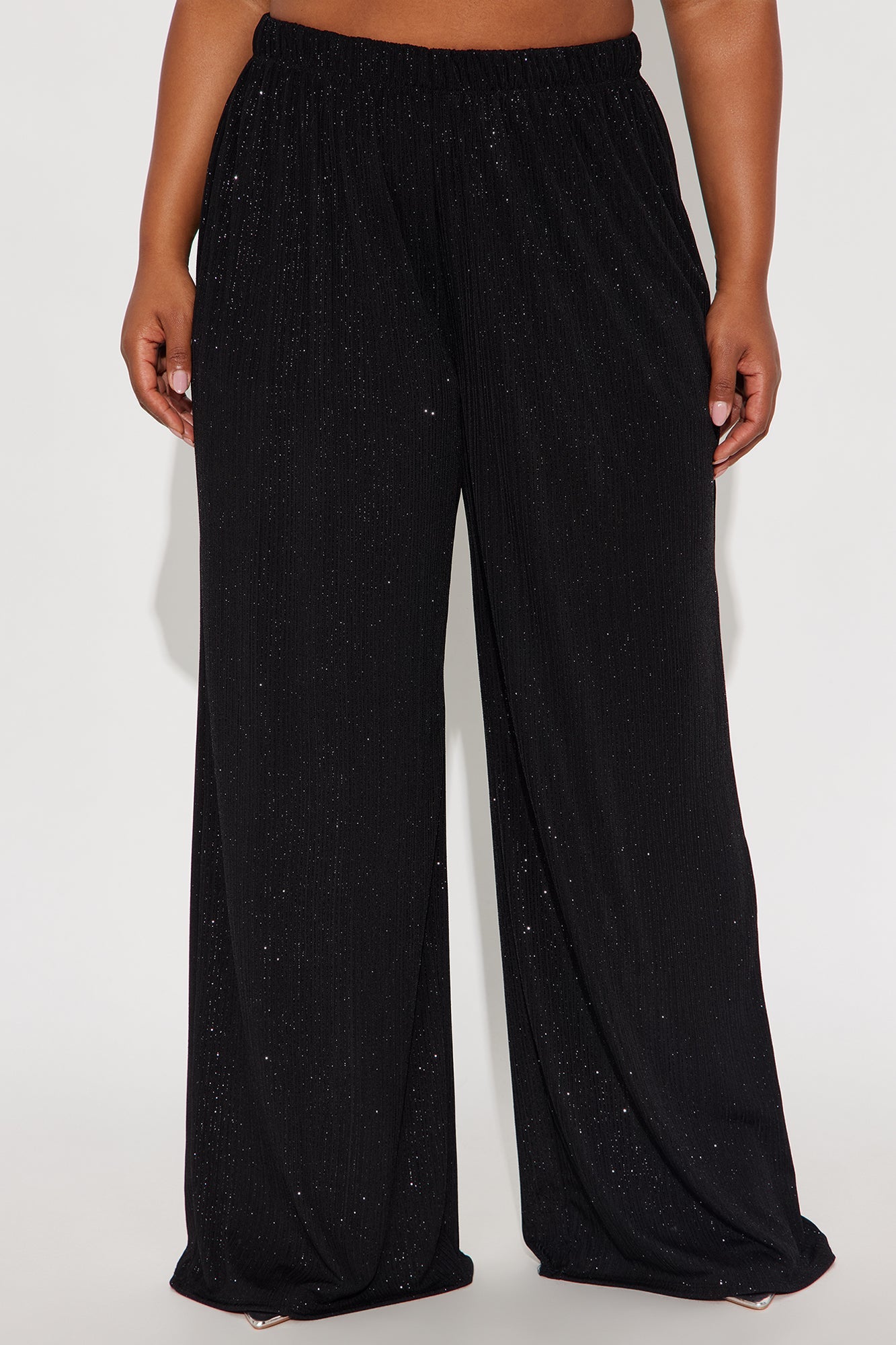 Glow Under Pressure Lurex Wide Leg Pant 32″ - Black