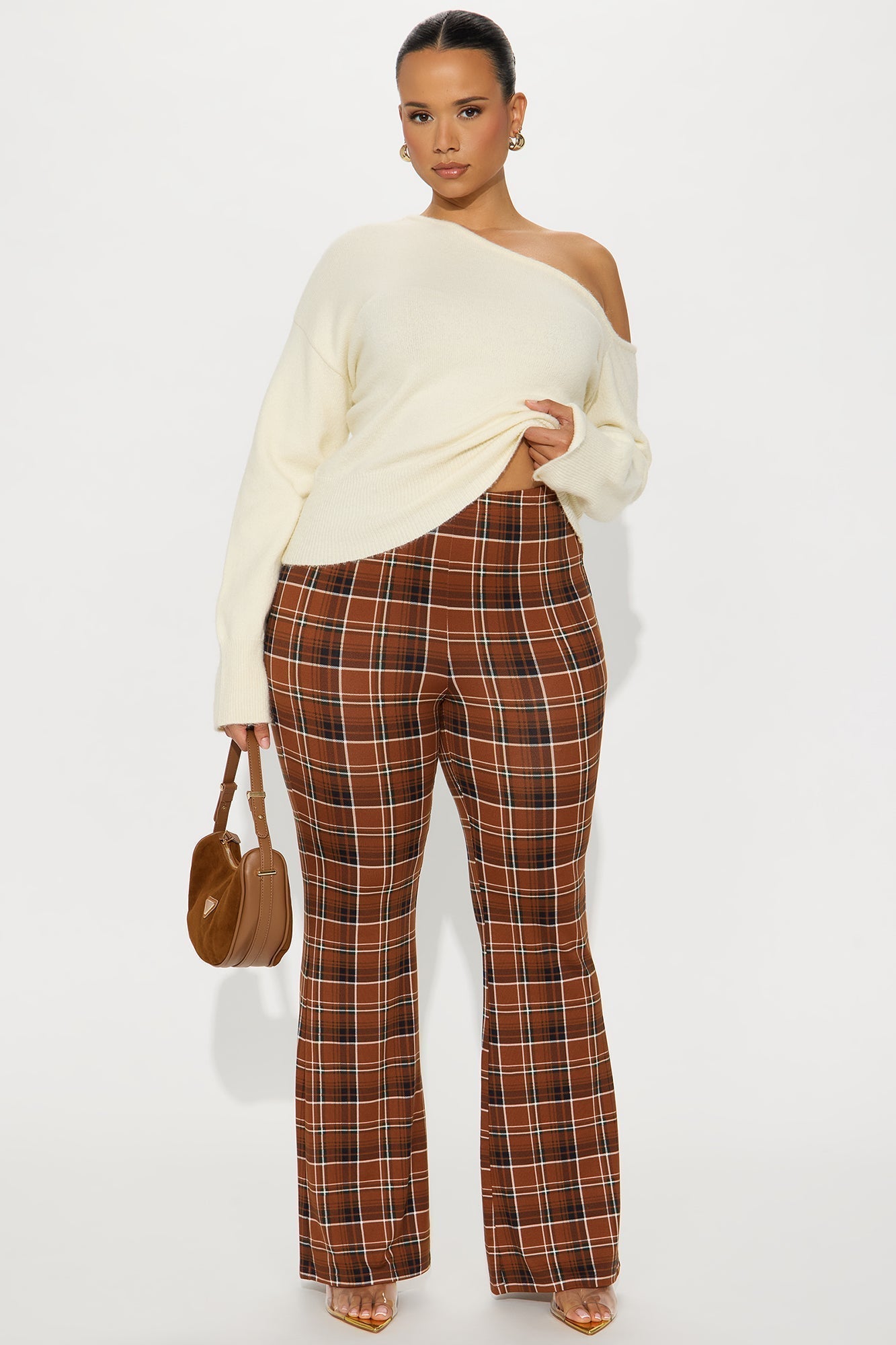 Anastasia Plaid Flare Pant - Brown/combo