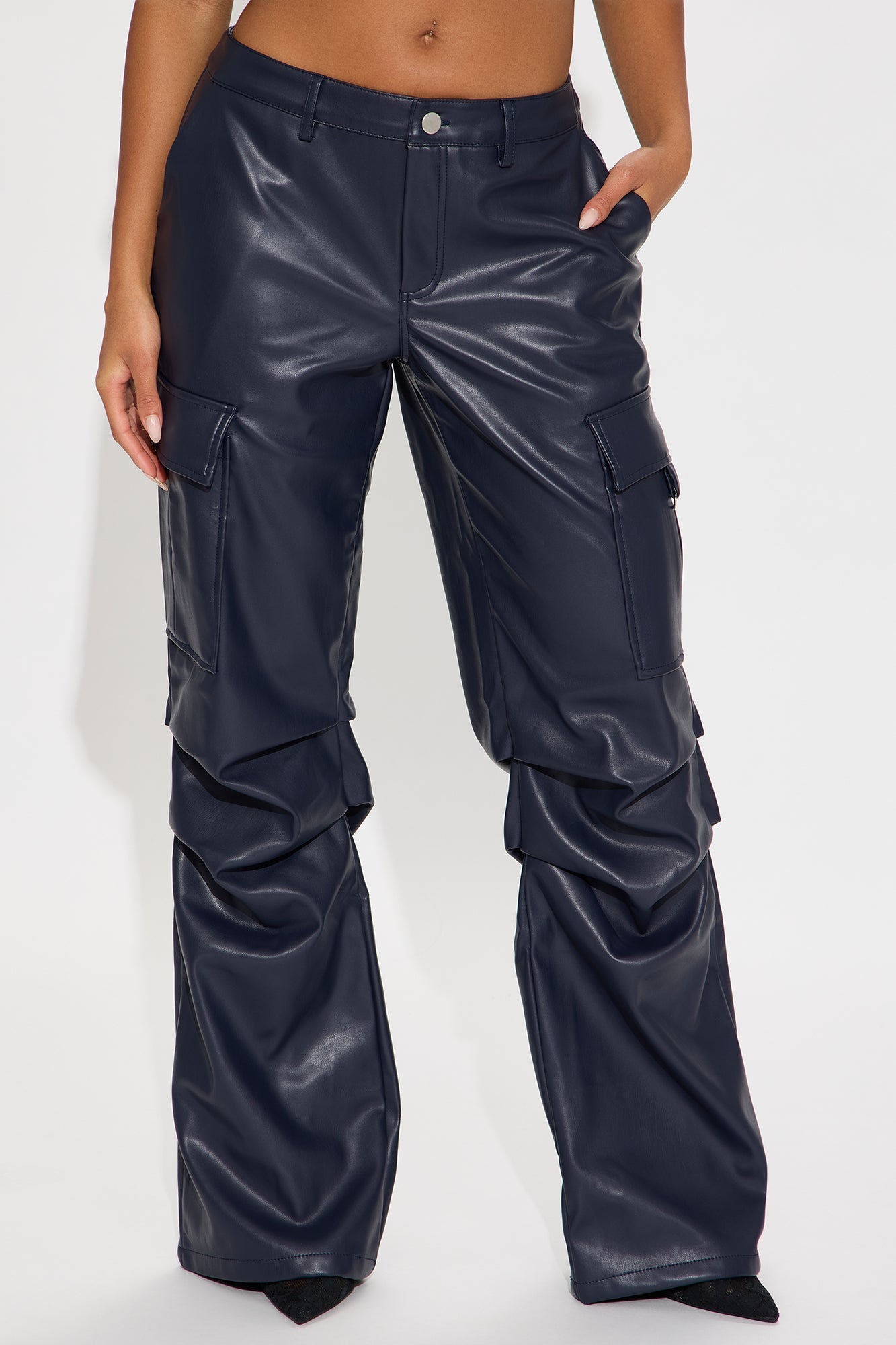 Skylar Faux Leather Wide Leg Pant 33 - Navy