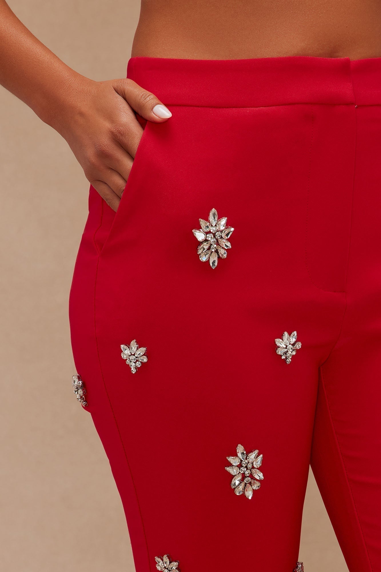 Verona Embellished Flare Pant - Red