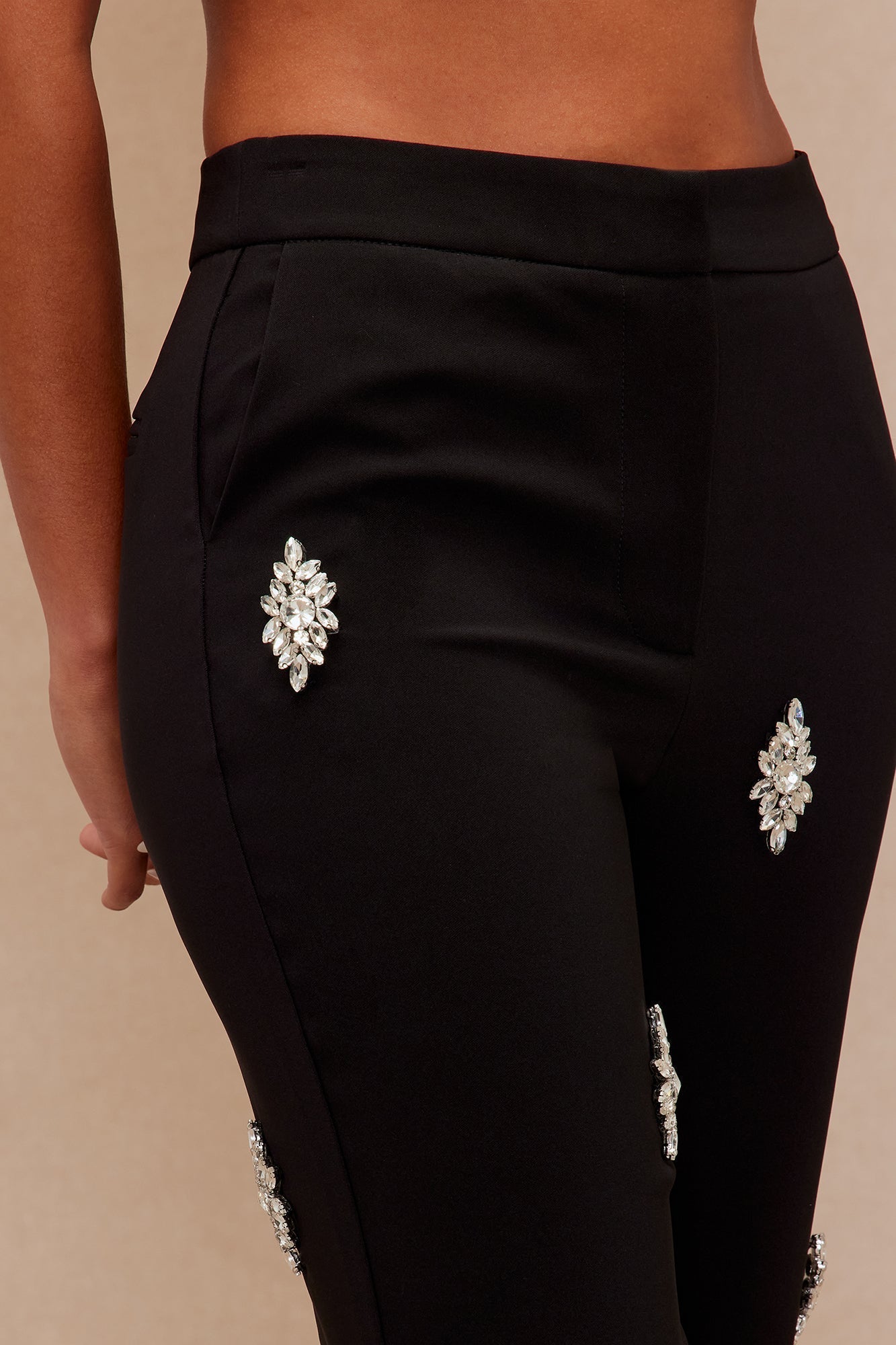 Liza Rhinestone Wide Leg Pant - Black