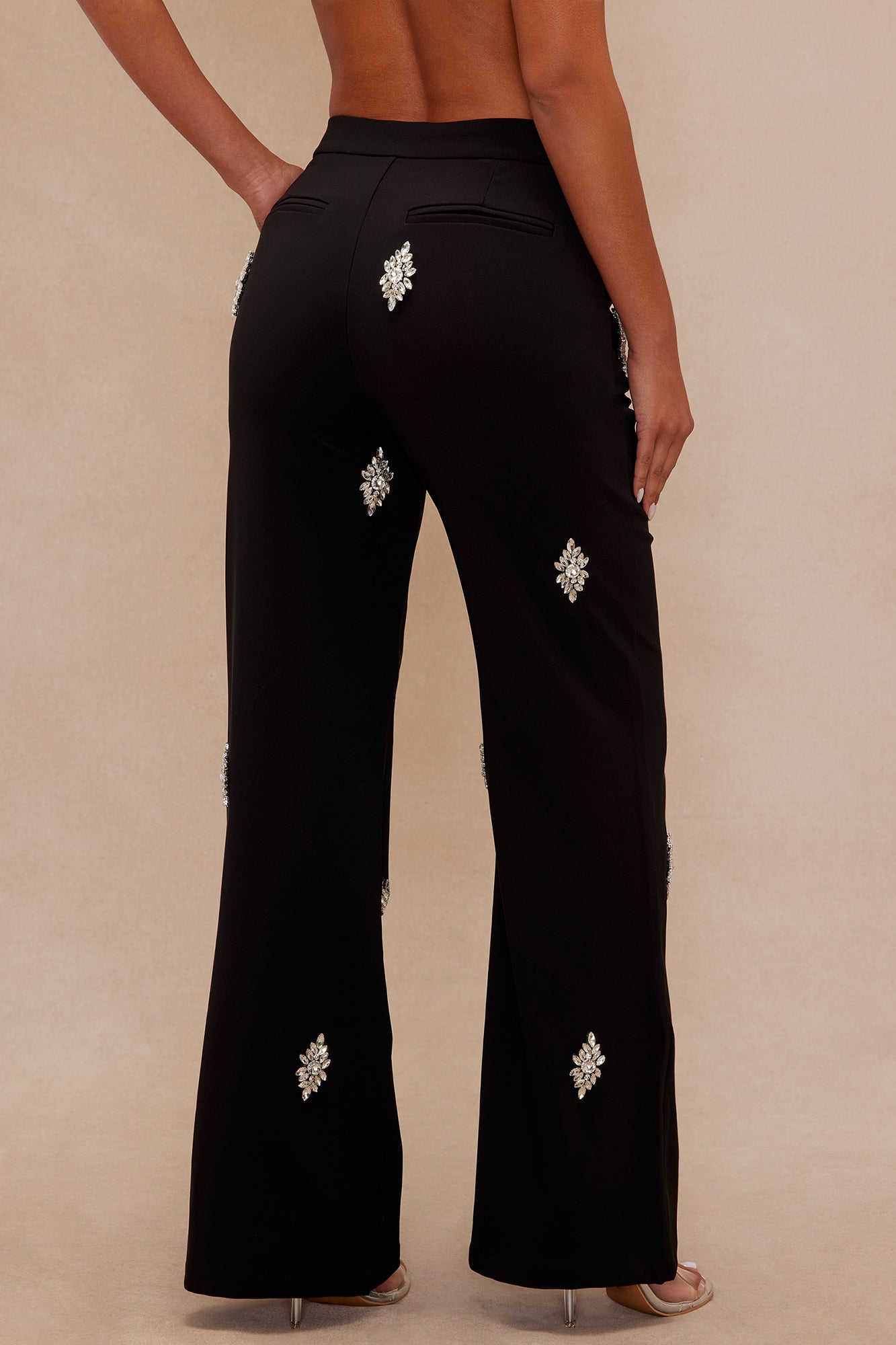 Liza Rhinestone Wide Leg Pant - Black