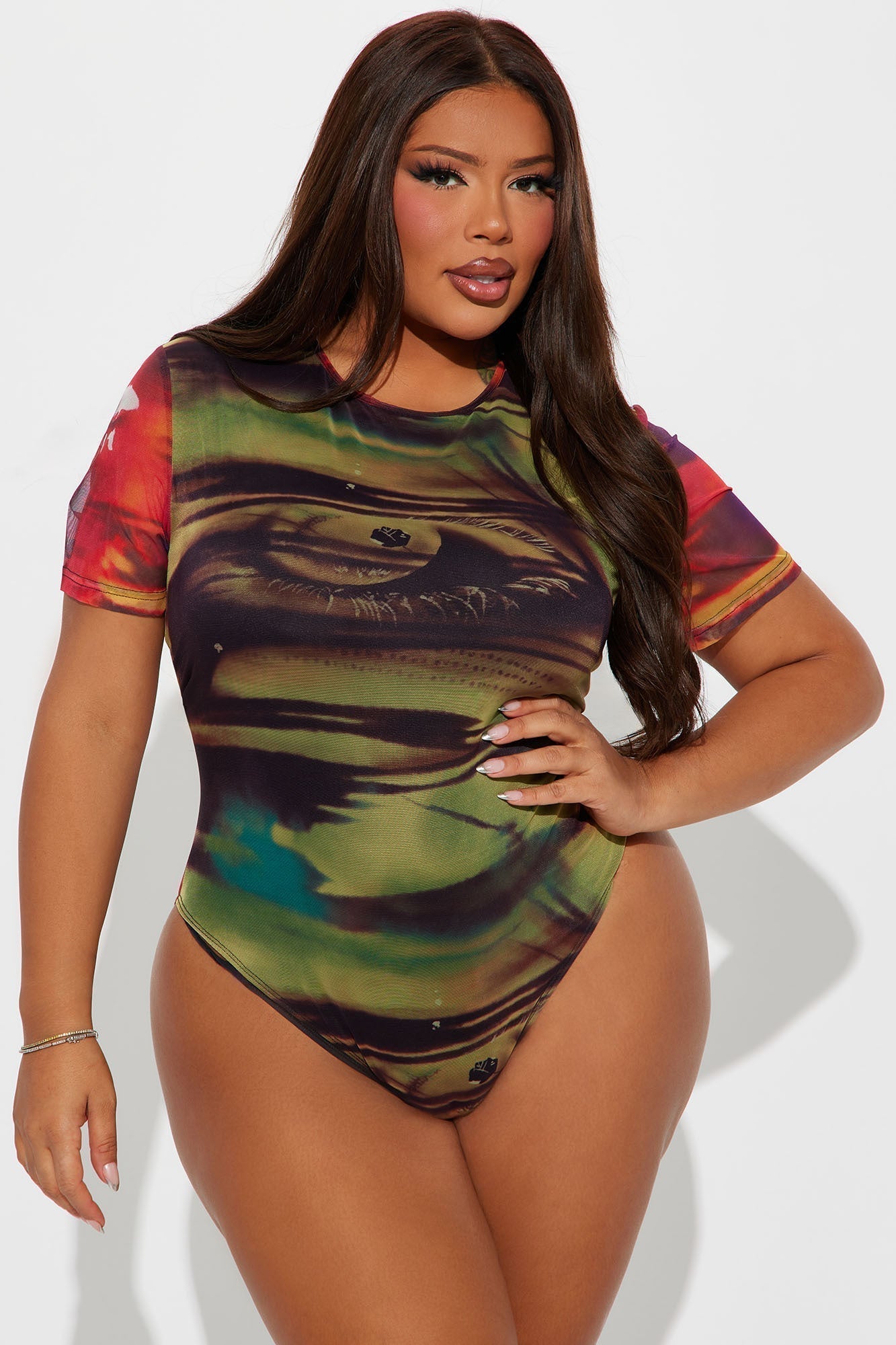 Blurry Vision Mesh Bodysuit - Multi Color