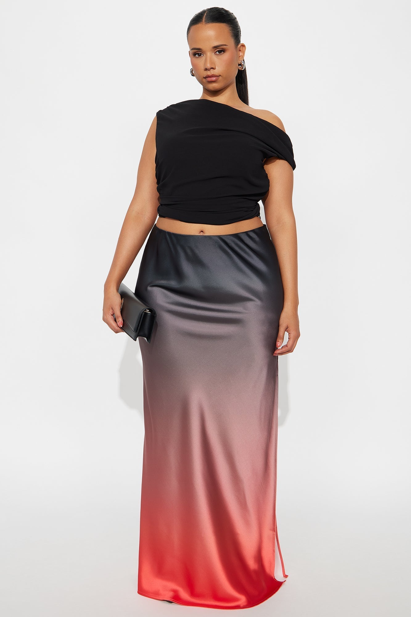 Fading In To You Ombre Satin Maxi Skirt - Rust/combo