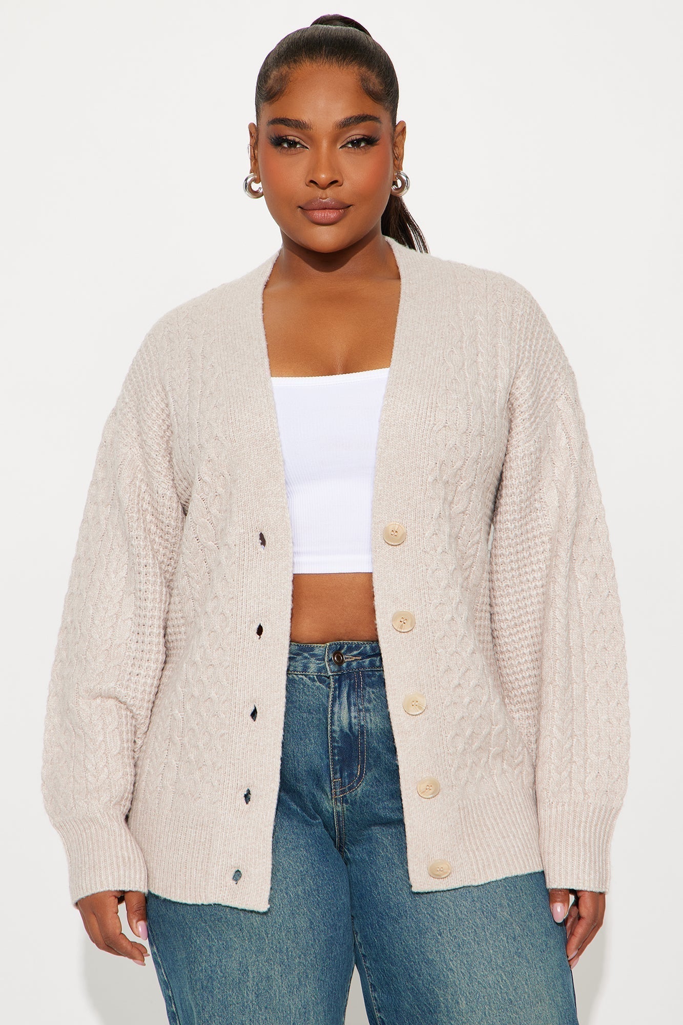 Anita Cable Knit Cardigan - Beige