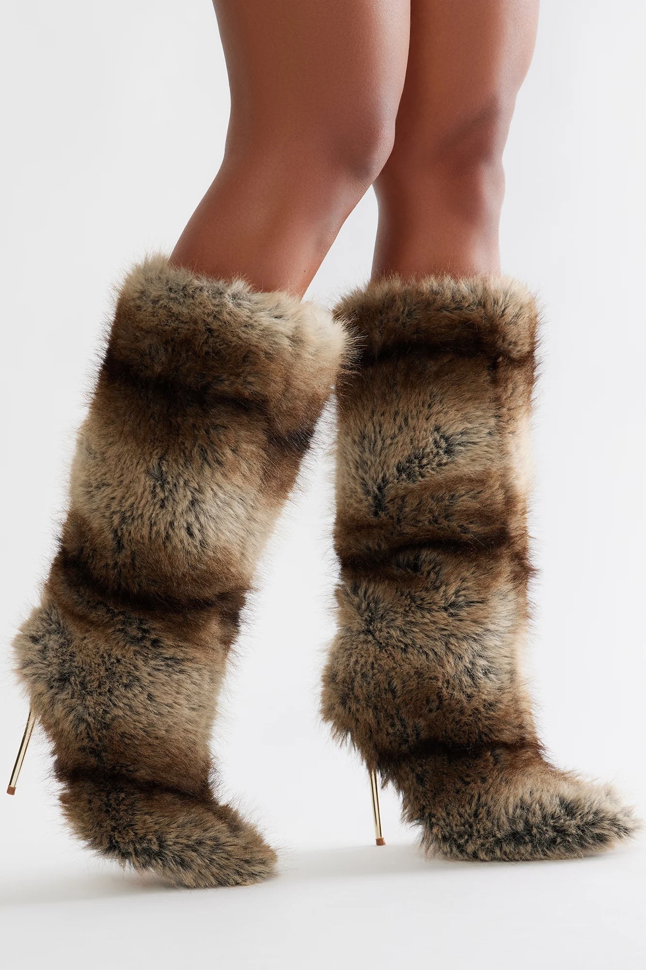 Alexis Faux Fur Knee High Boots - Brown/combo