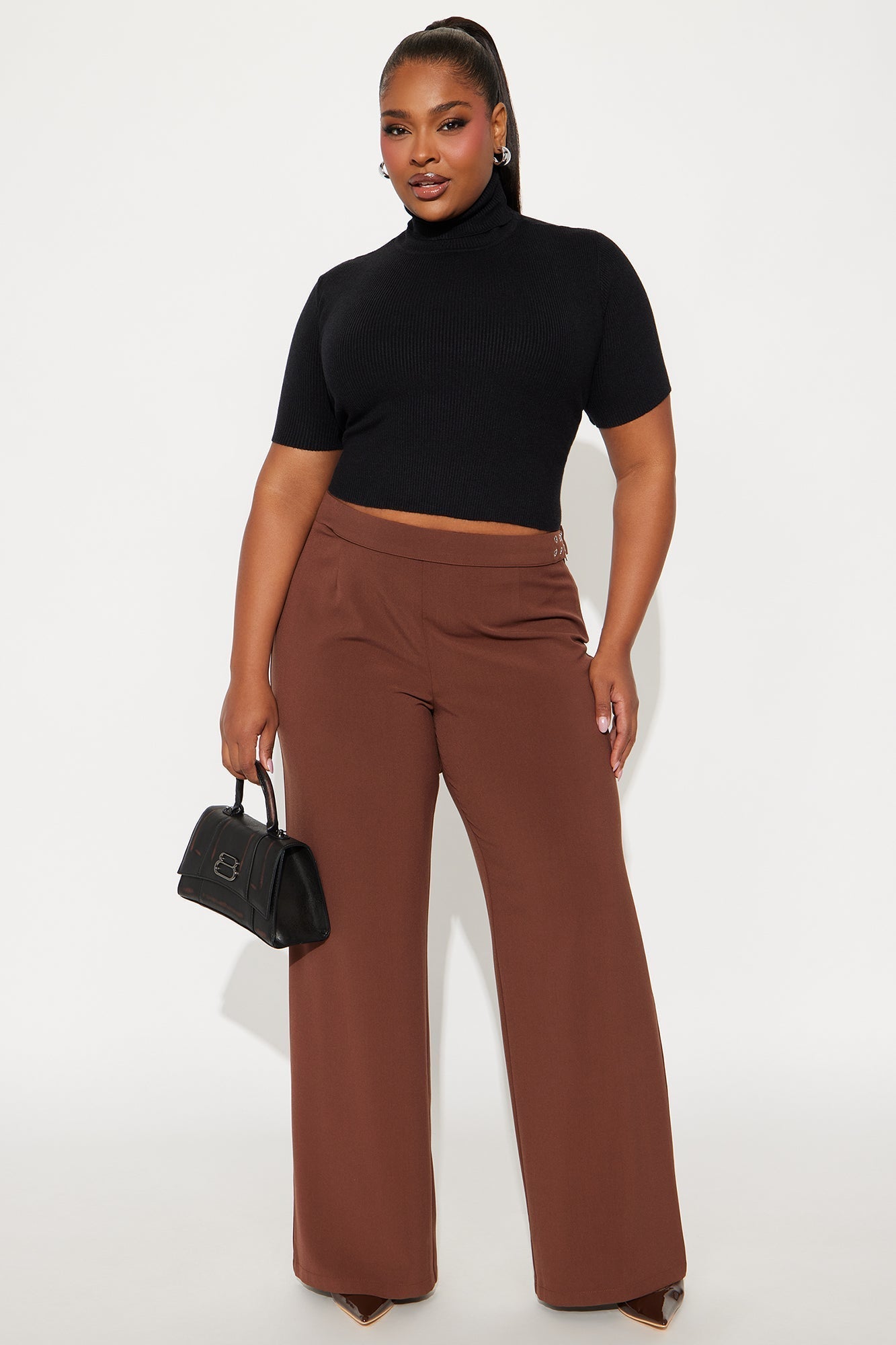 Set The Standard Cut Out Wide Leg Pant 33″ - Chocolate
