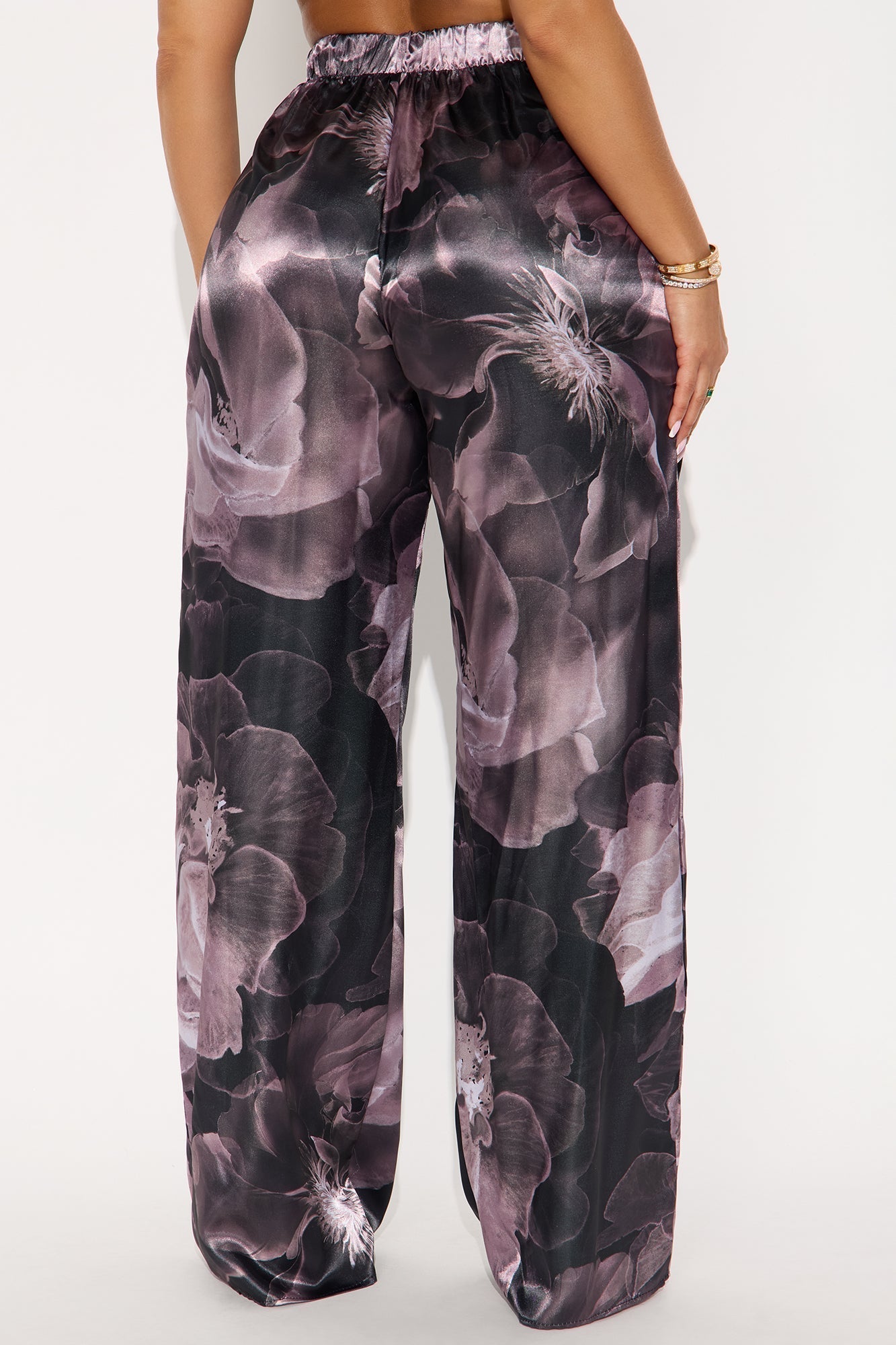 Talia Satin Floral Wide Leg Pant 33 - Grey/combo