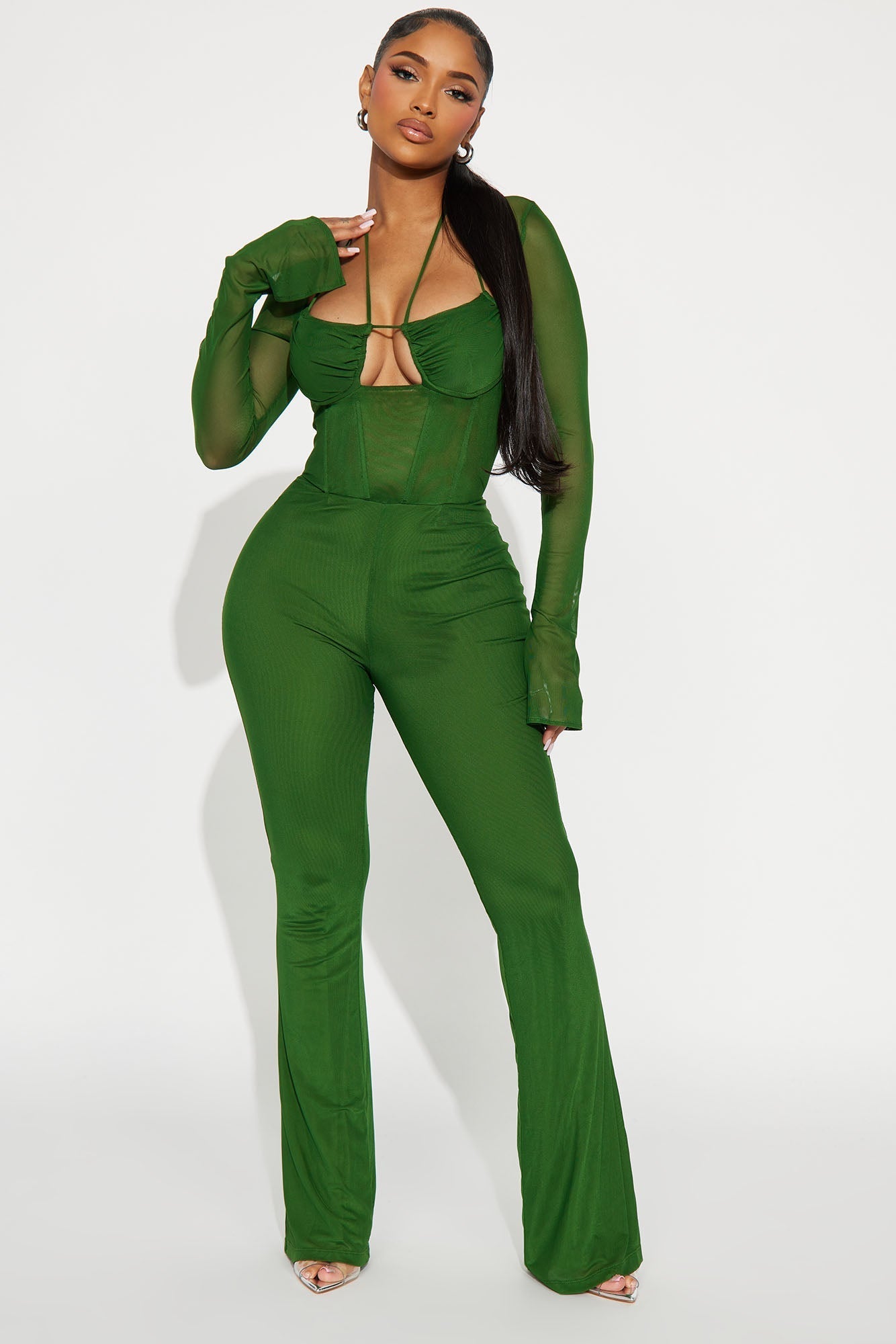Melanie Mesh Corset Jumpsuit - Green