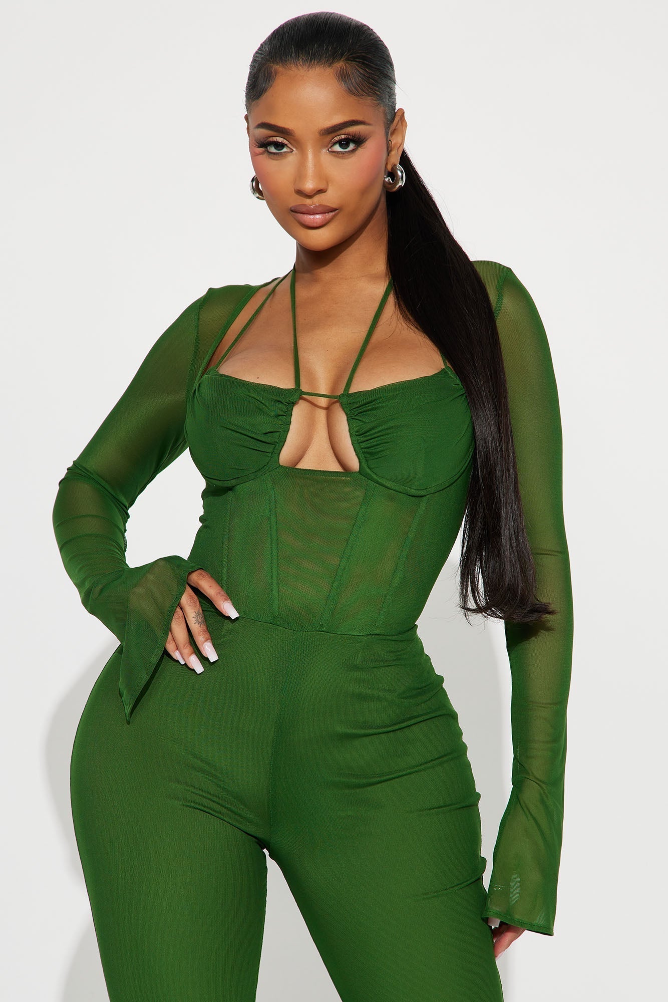 Melanie Mesh Corset Jumpsuit - Green