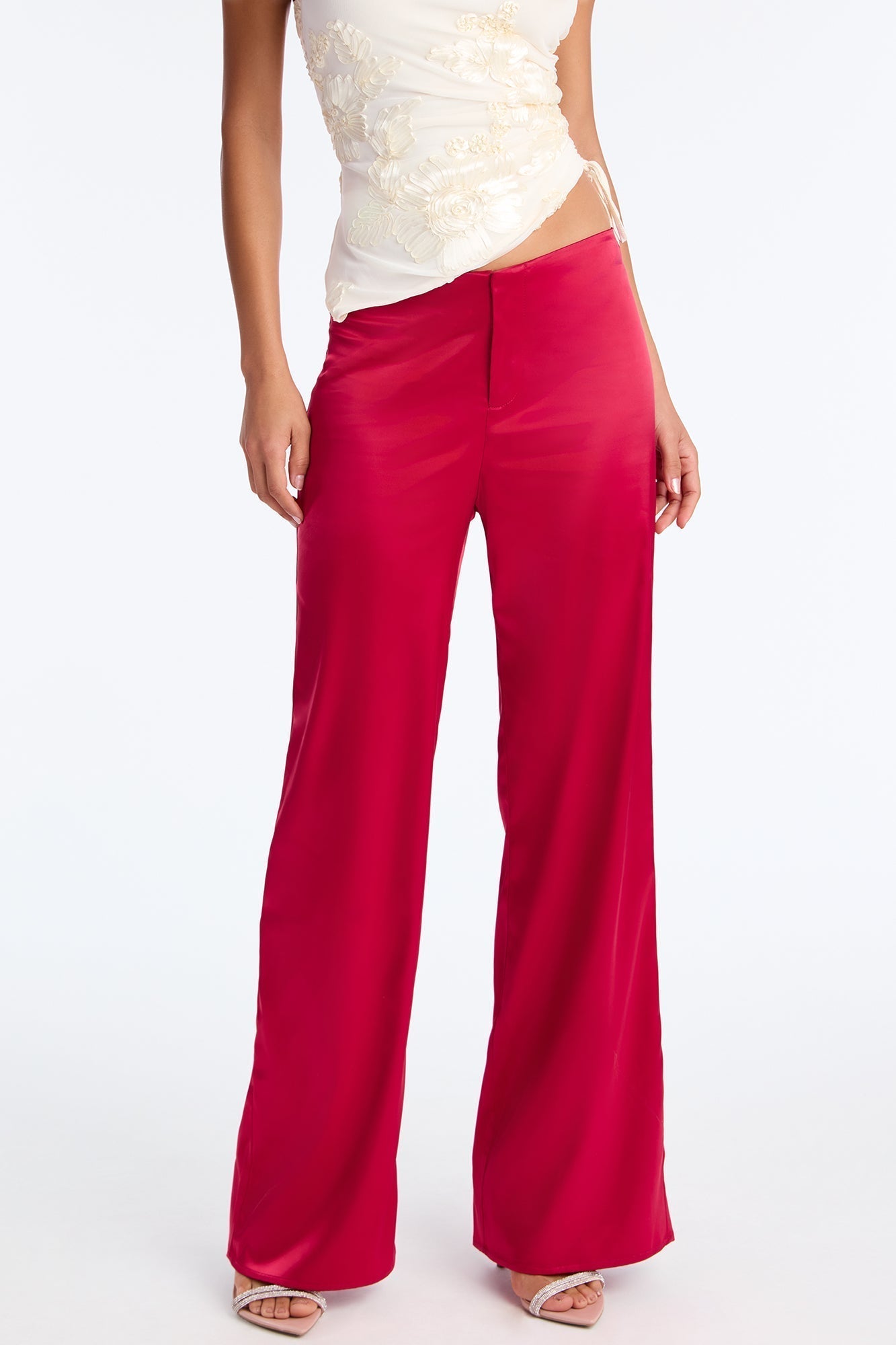 Major Moment Satin Wide Leg Pant 32″ - DarkRed