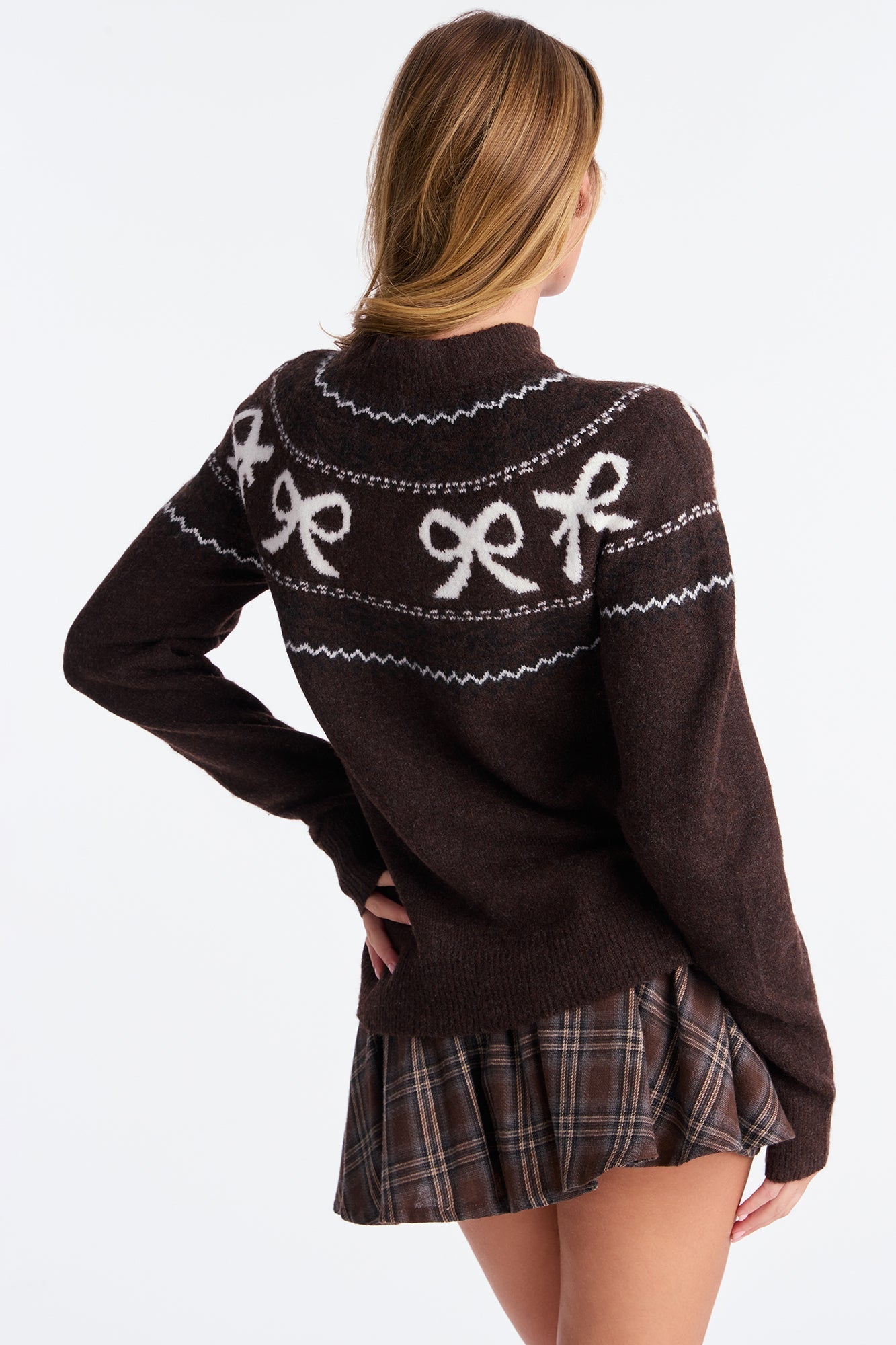 Bow Chic Pullover Sweater - Brown/combo