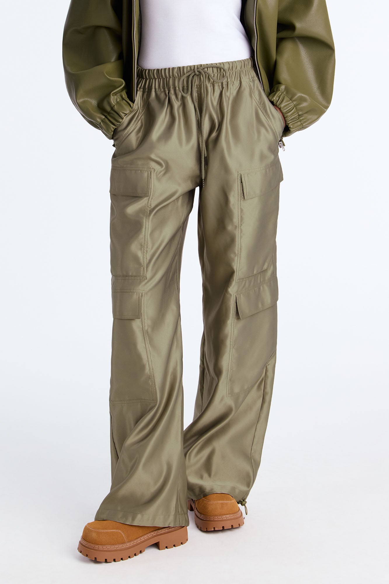 Gemma Cargo Satin Jogger Pant - Olive