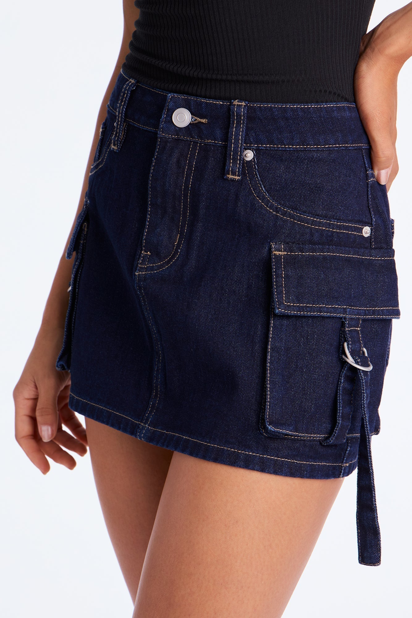 Set New Limits Denim Cargo Mini Skirt - Rinse Blue Wash