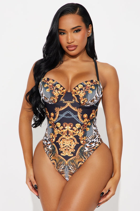Moira Underwire 1 Piece Swimsuit Set - Black/Brown