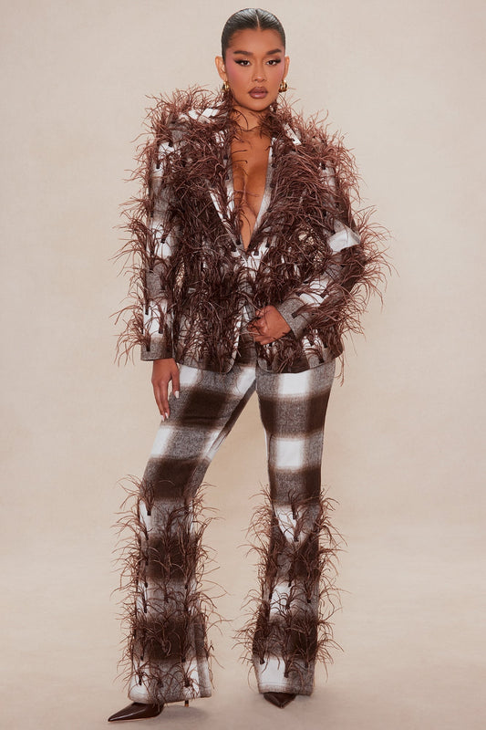 Nadya Feathered Pant - Brown