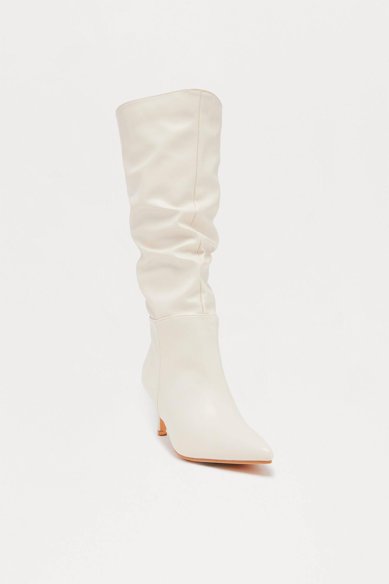 Alpine Ruched Faux Leather Boots - Ivory
