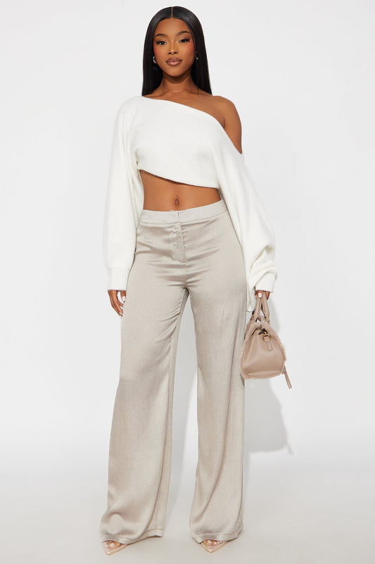 Iconic Scene Low Rise Shimmer Wide Leg Pant 33 - Silver