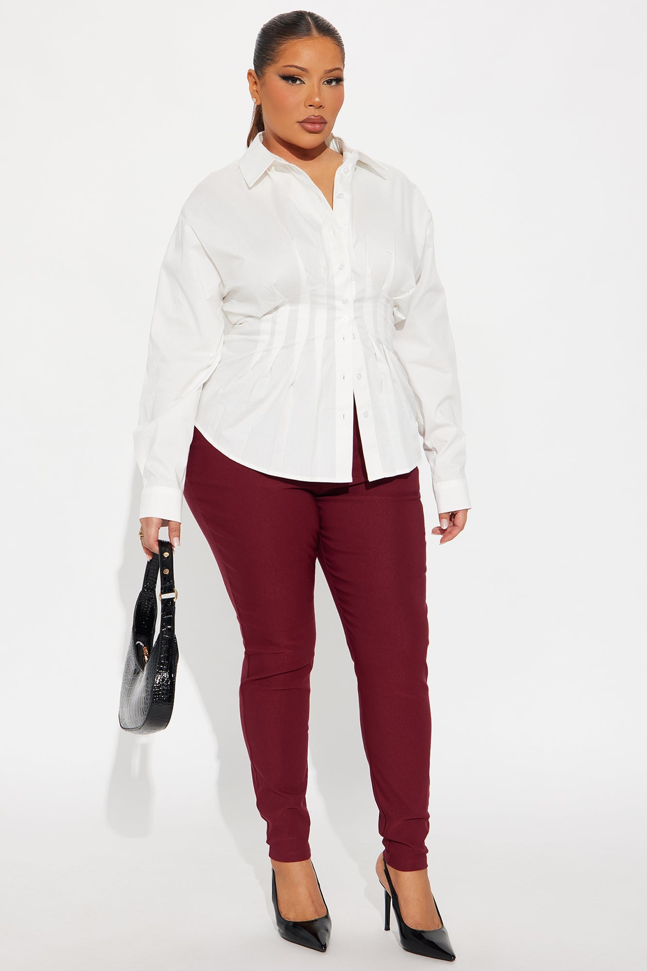 Venetian High Rise Pants - Burgundy