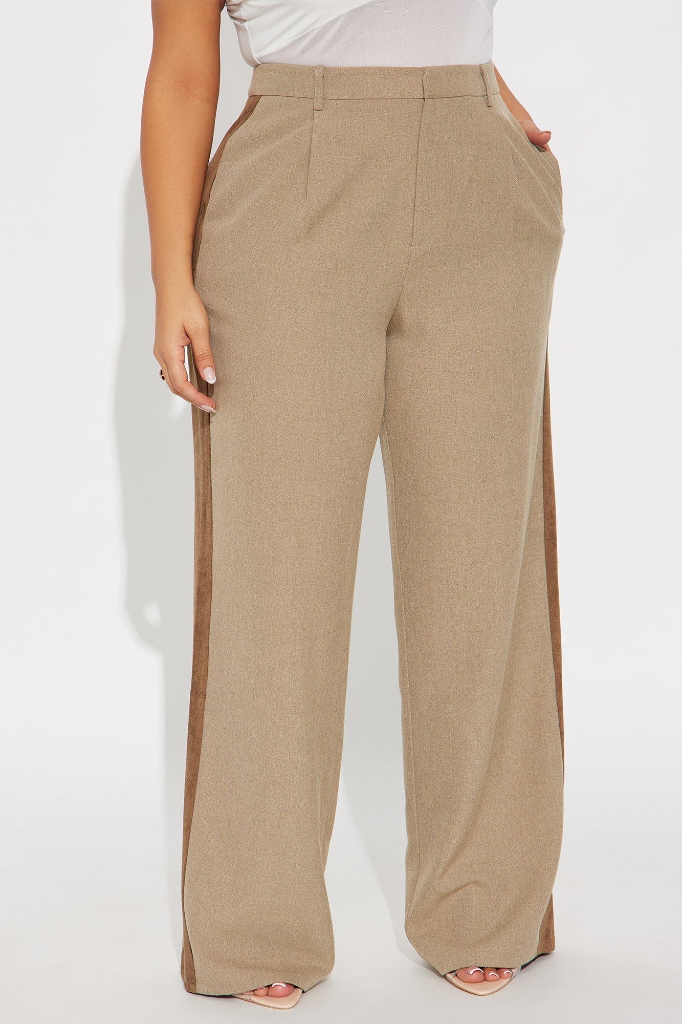 Bonnie Contrast Twill Rigid Wide Leg Pant - Brown