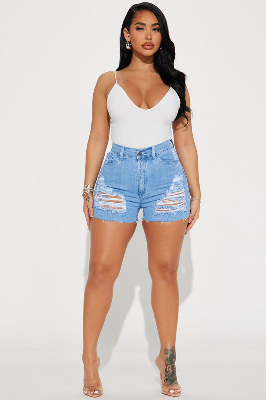 Sorry Mom Shorts - Light Wash