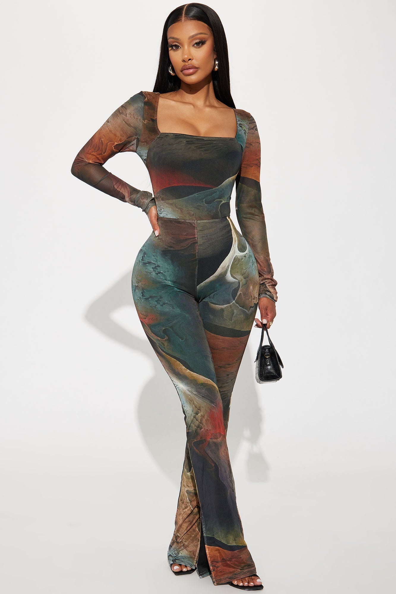 Lost In A Trance Mesh Jumpsuit - Olive/combo