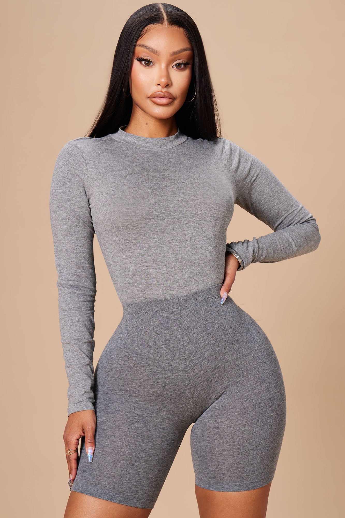 Melanie Mock Neck Bodysuit - Charcoal
