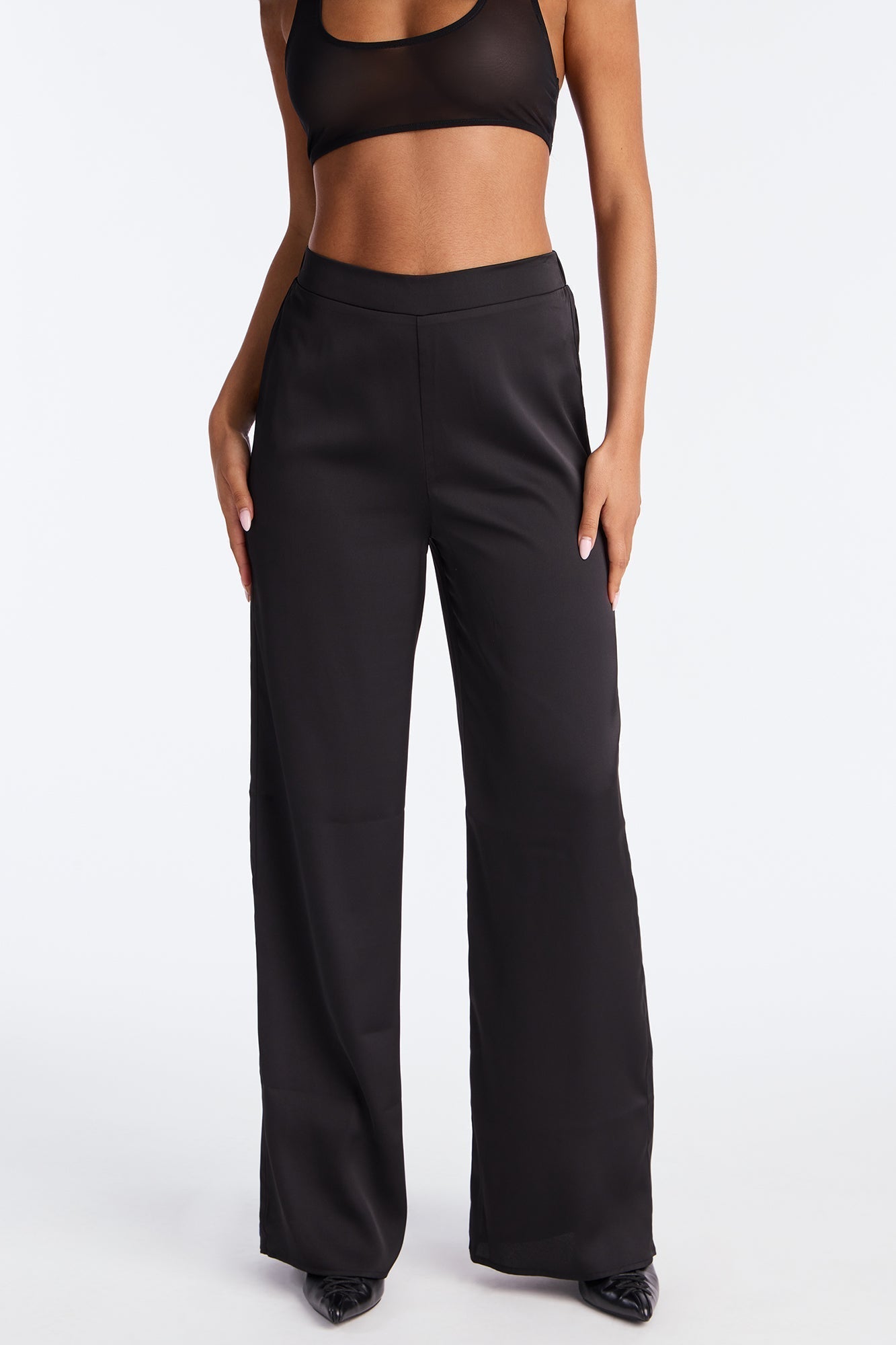 Claudia Satin Wide Leg Pant 32″ - Black