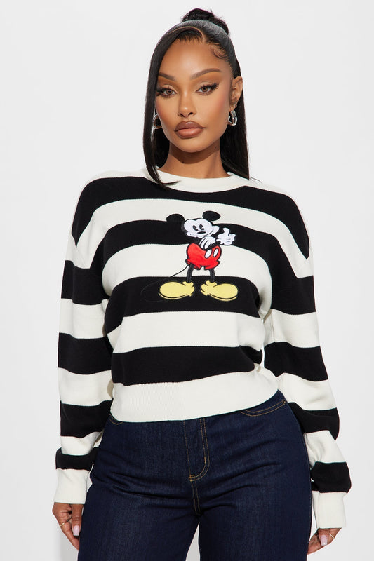 Vintage Mickey Mouse Striped Sweater - Black/combo