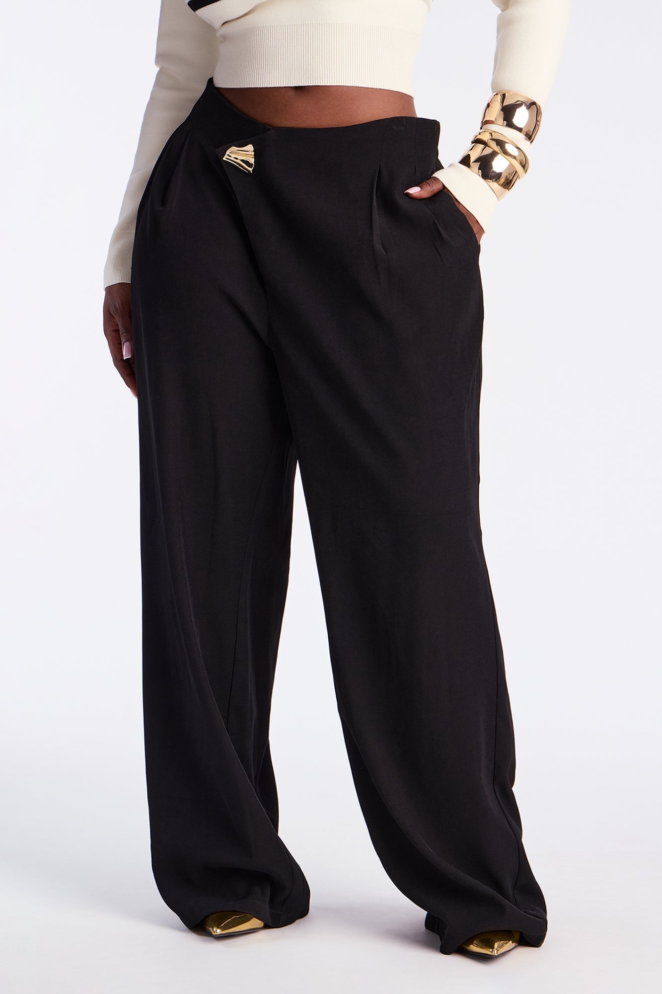 Sloane Wrap Front Trouser Pant 32″ - Black