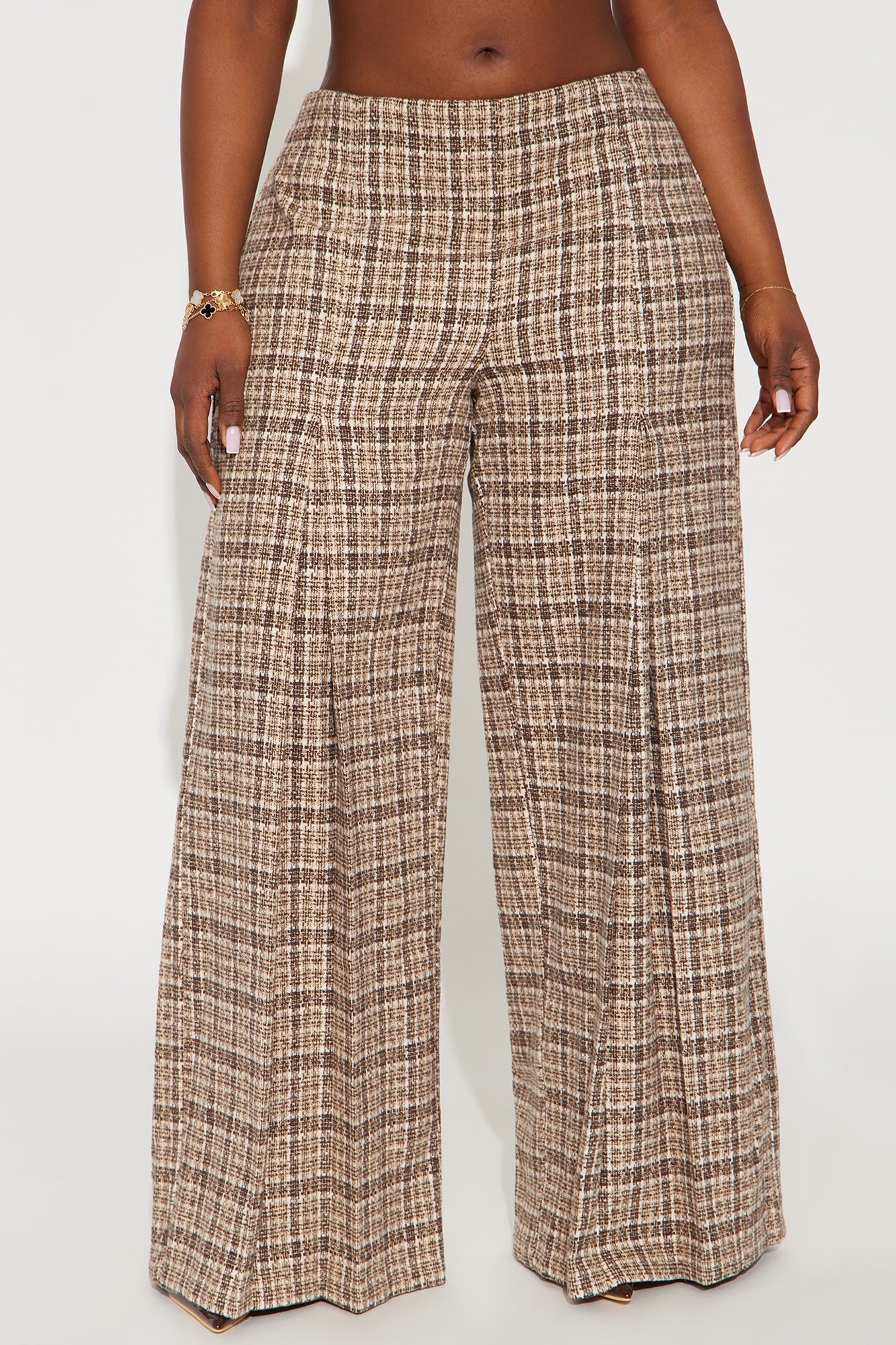 Nayeli High RiseWide Leg Plaid Pant 33 - Brown/combo
