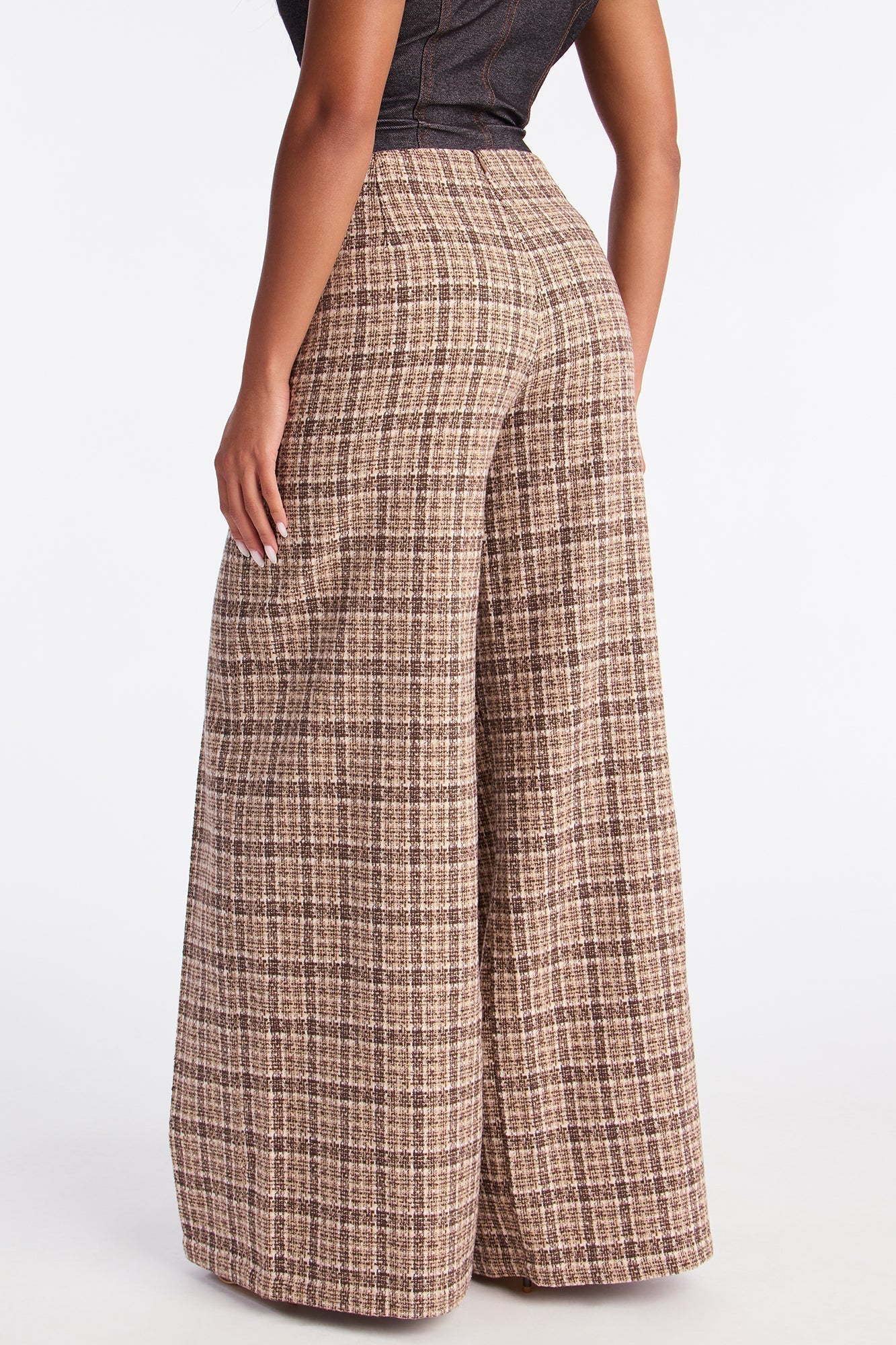 Nayeli High RiseWide Leg Plaid Pant 33 - Brown/combo
