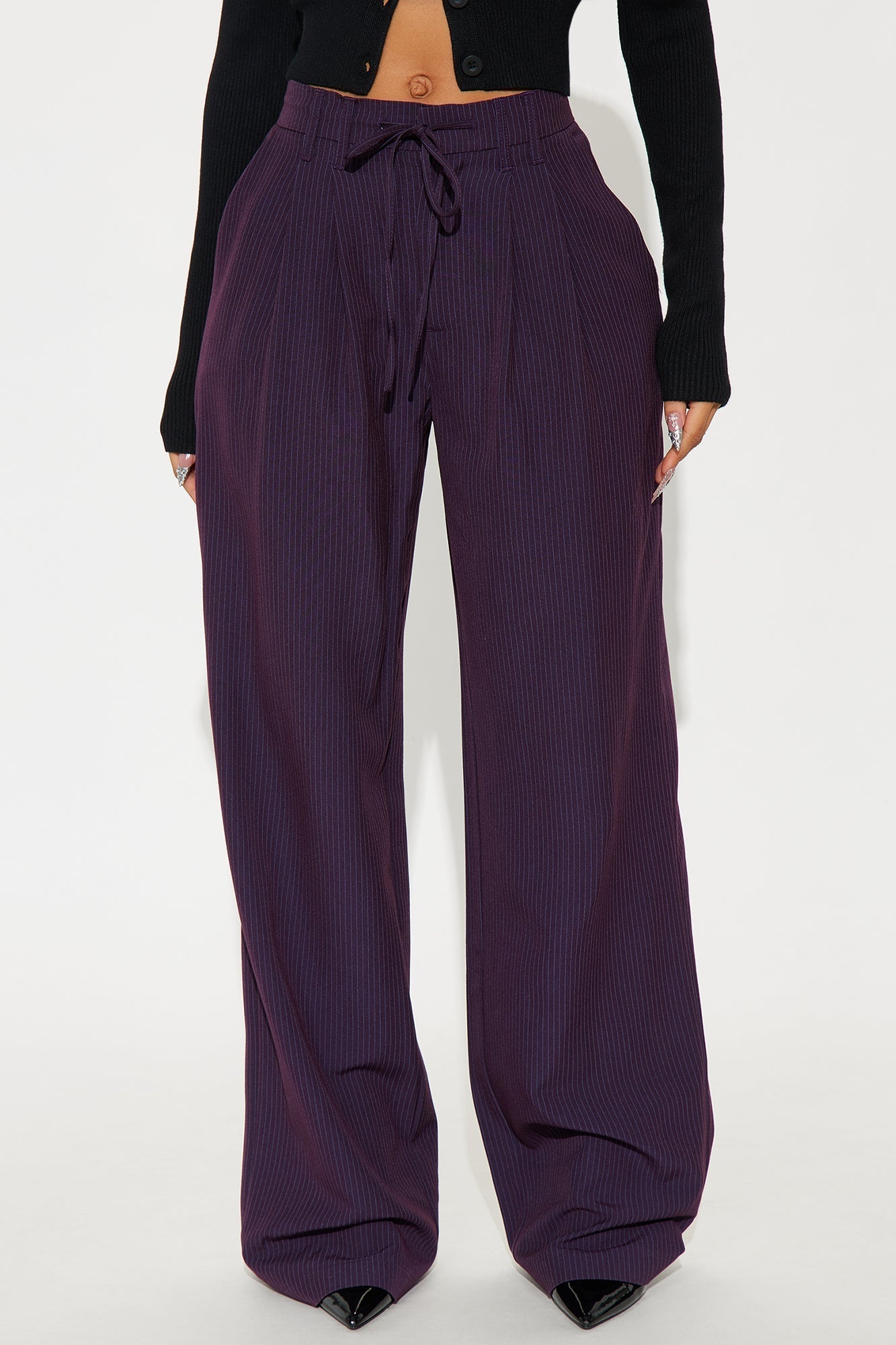 Kelly Pinstripe Wide Leg Trouser Pant - Plum