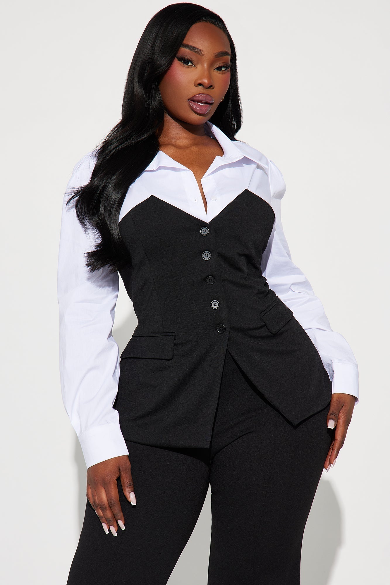 Here To Work Poplin Vest Top - Black/White