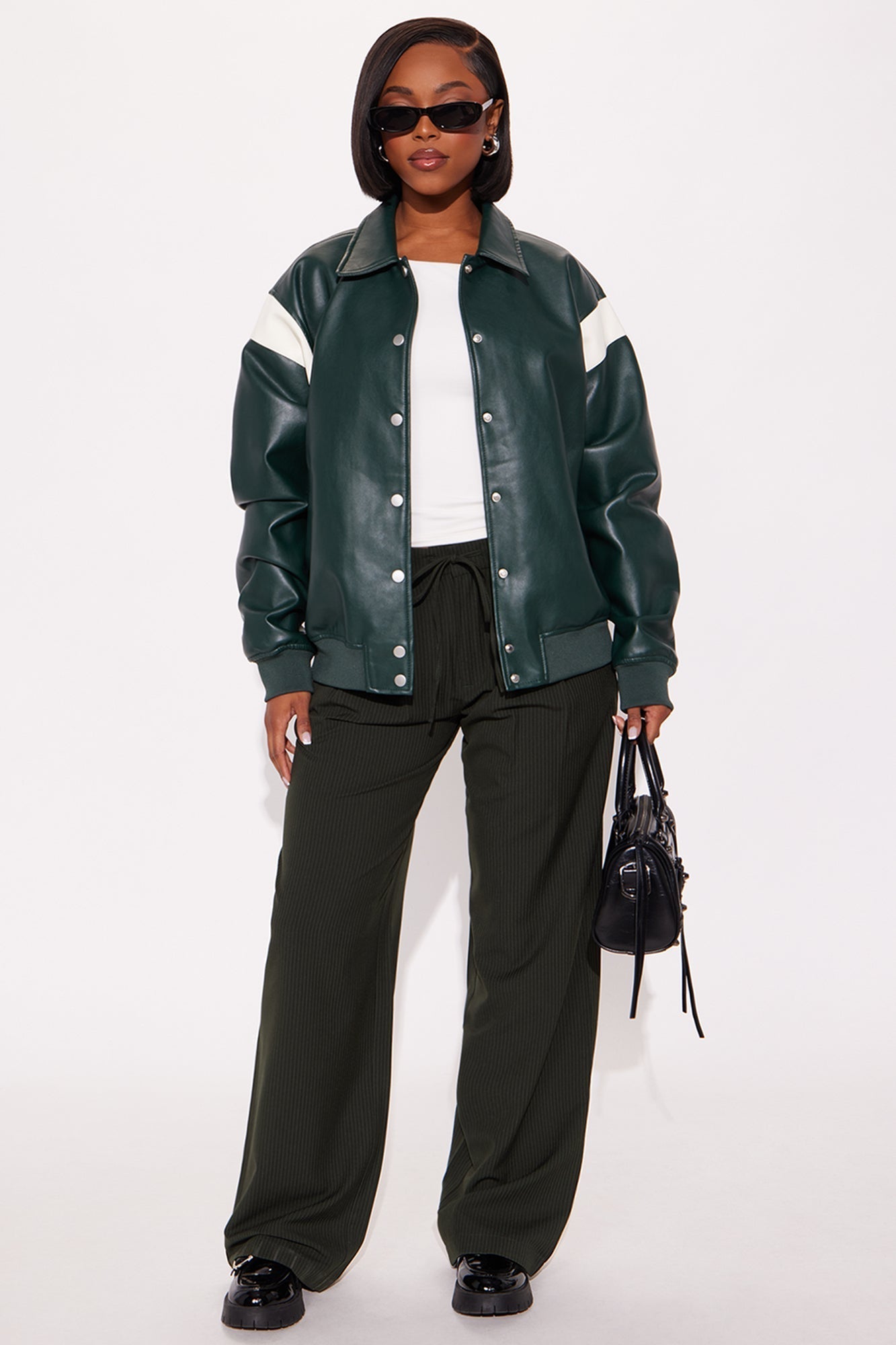 Kelly Pinstripe Wide Leg Trouser Pant - Olive